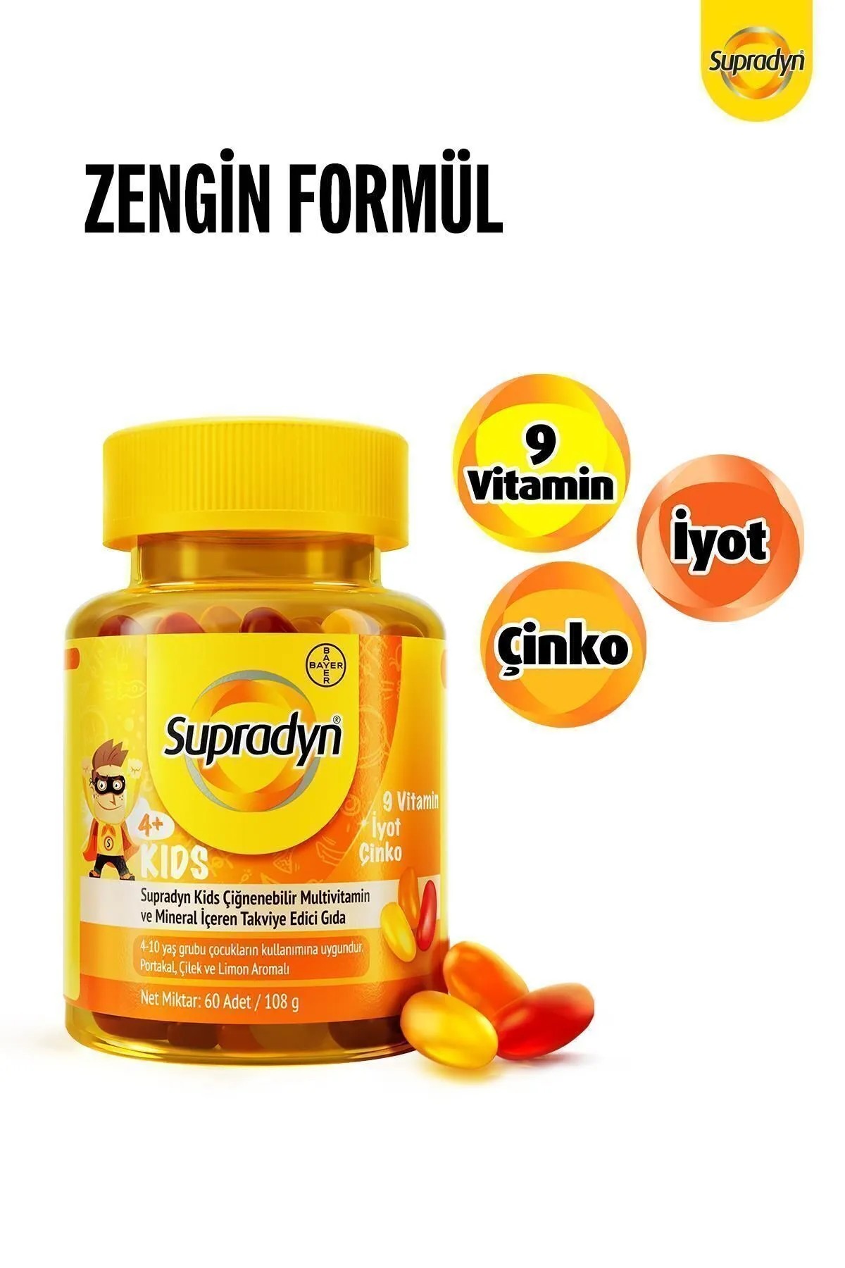 Supradyn Kids 60 Çiğnenebilir Draje | 9 Vitamin, Iyot Ve Çinko Içeren Takviye Edici Gıda