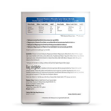 Vitabiotics Osteocare Kalsiyum,Magnezyum, Çinko, D vitamini İçeren Kemik Sağlığı Vitamini 30 Tablet