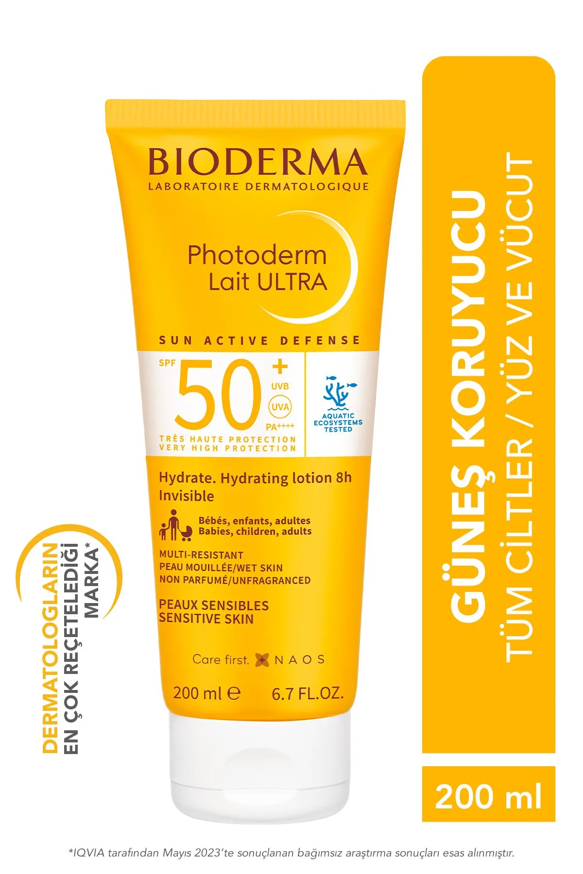 Bioderma Photoderm Lait Ultra SPF50+ Tüm Ciltler için Yüksek Koruma Süt Formda Yüz, Vücut Güneş Kremi 200 ml