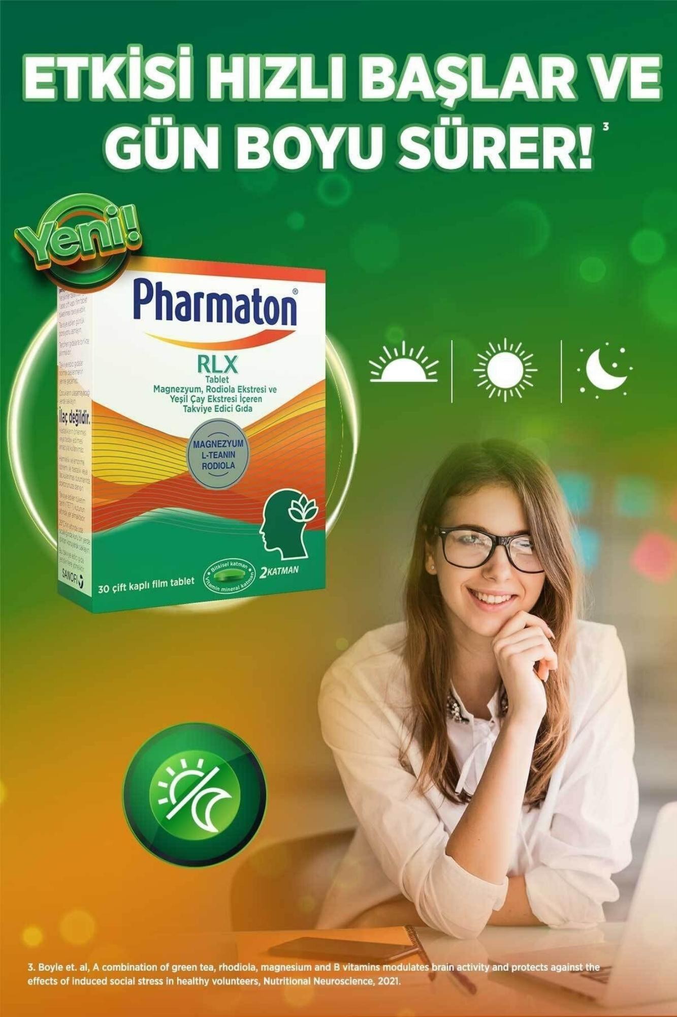 Pharmaton RLX Tablet Magnezyum, Rodiola Ekstresi ve Yeşil Çay Ekstresi İçeren Takviye Edici Gıda 30 Tablet