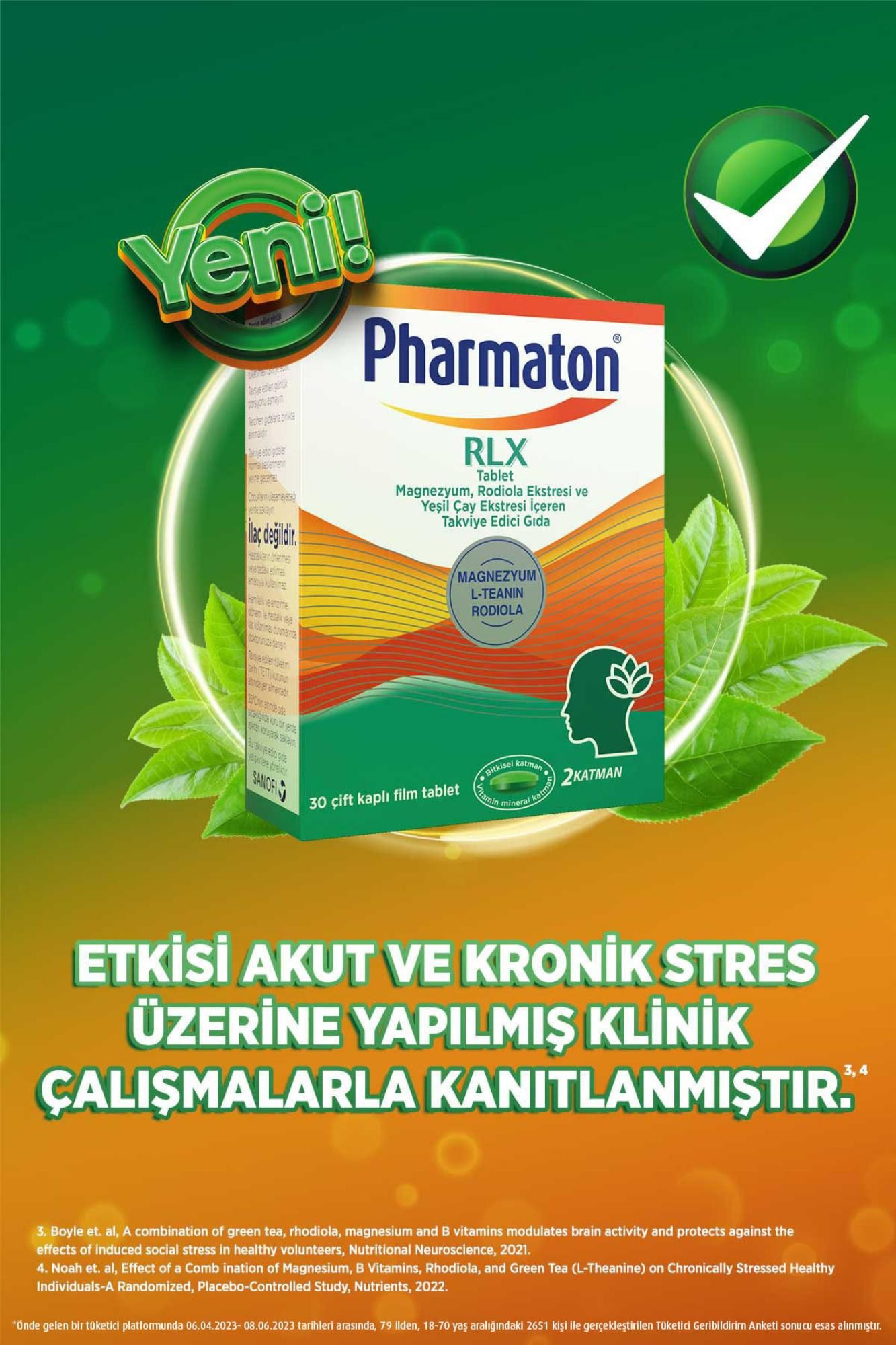 Pharmaton RLX Tablet Magnezyum, Rodiola Ekstresi ve Yeşil Çay Ekstresi İçeren Takviye Edici Gıda 30 Tablet