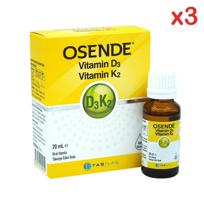 Osende Vitamin D3K2 Takviye Edici Gıda 20 ml 3 Adet