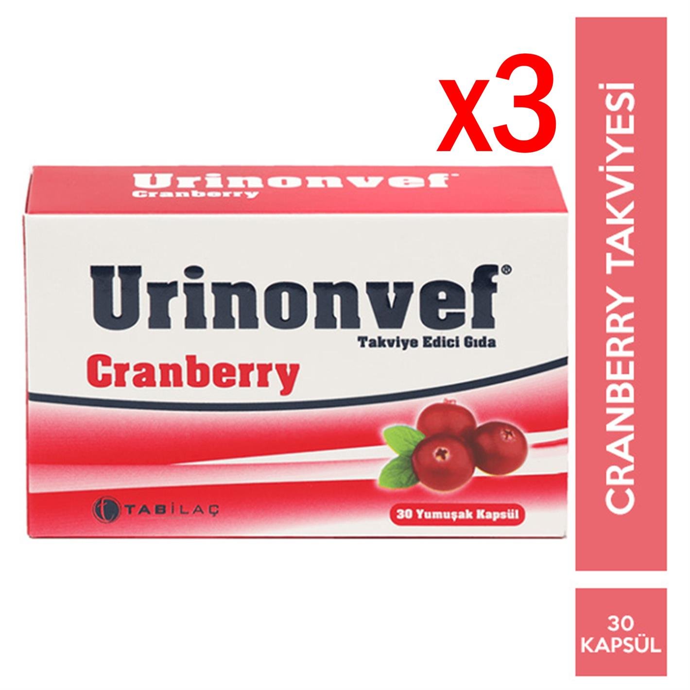 Tab İlaç Urinonvef Cranberry 30 Yumuşak Kapsül 3 Adet