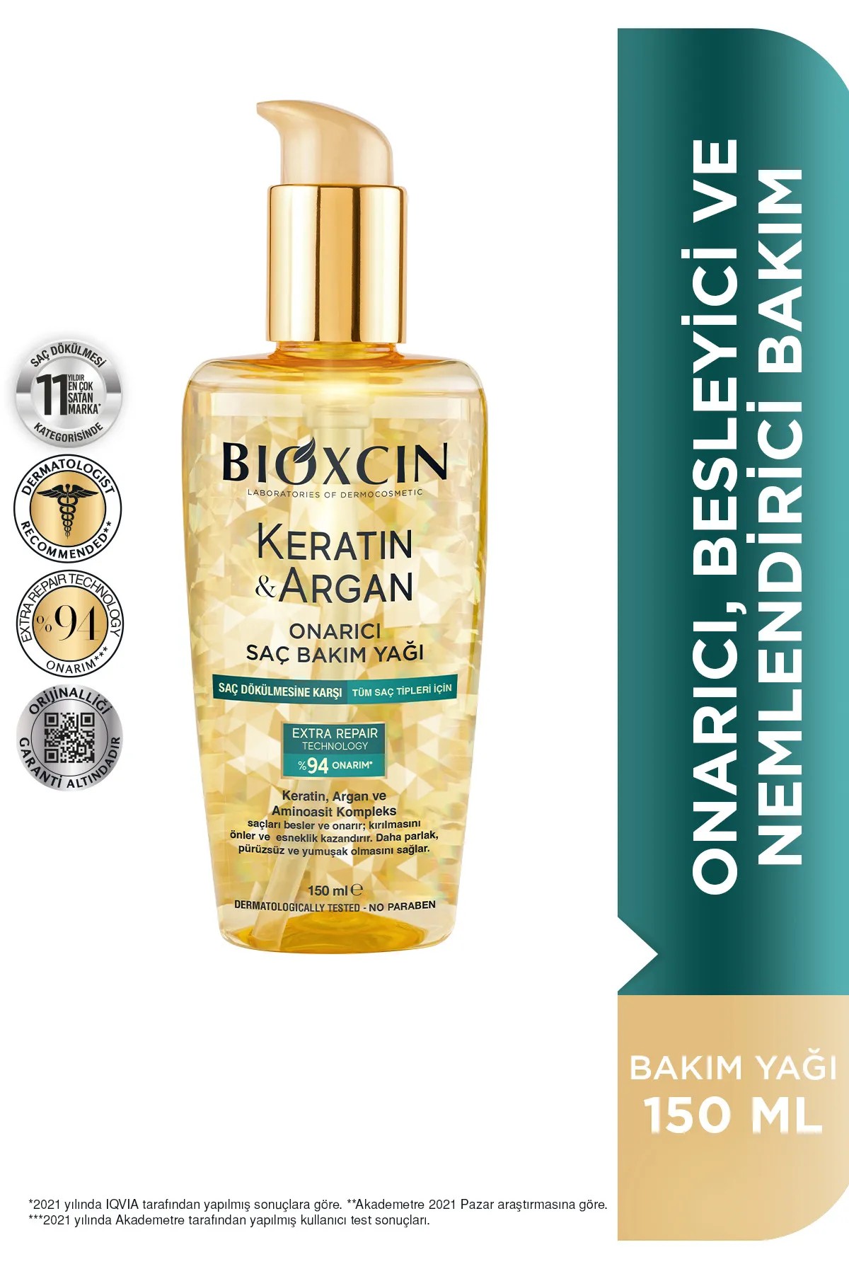 Bioxcin Keratin & Argan Onarıcı Saç Bakım Yağı 150 Ml - Yıpranmış Ve Hasar Görmüş Saçlar