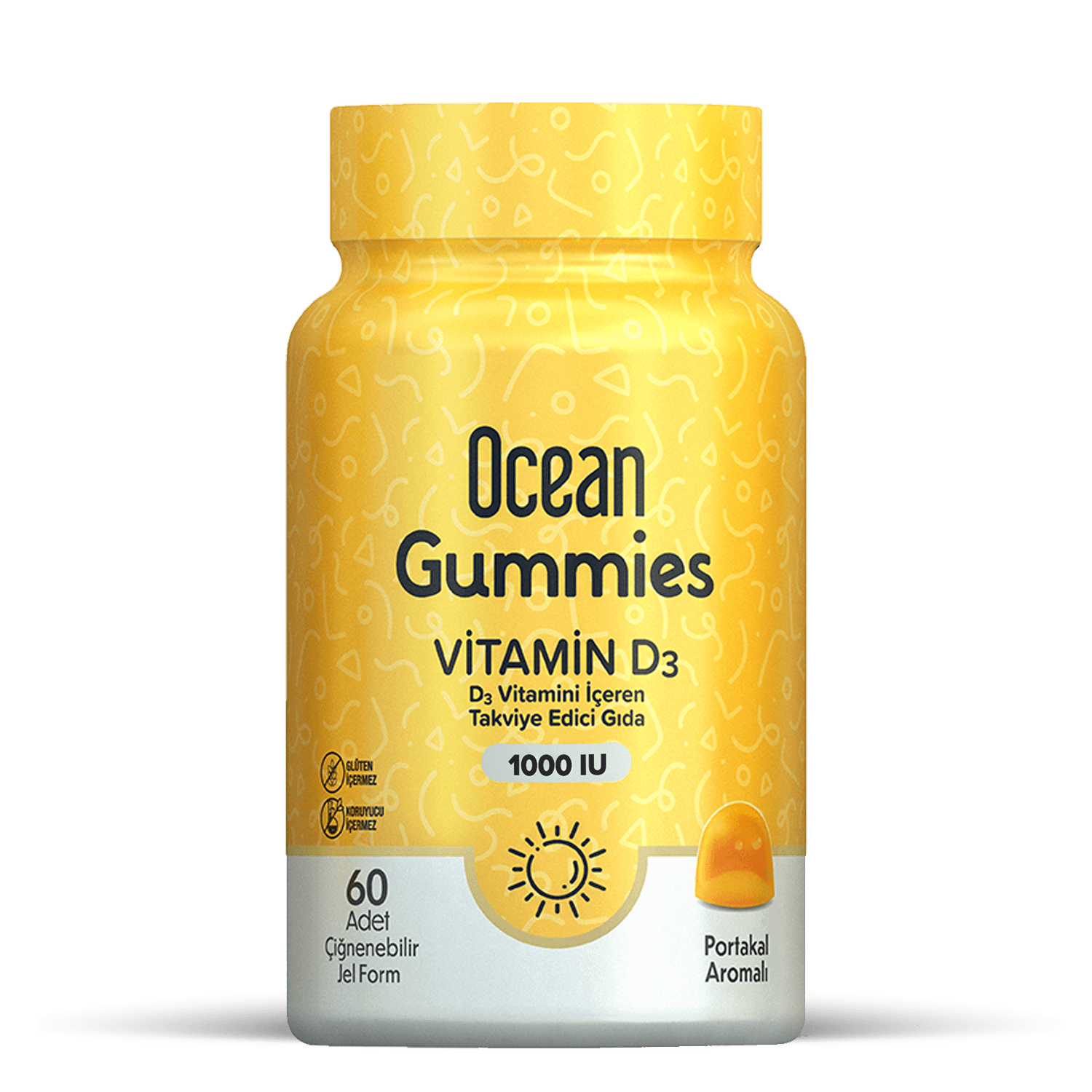 Ocean Gummies Vitamin D3 1000 IU 60 Çiğnenebilir Portakallı Jel Form