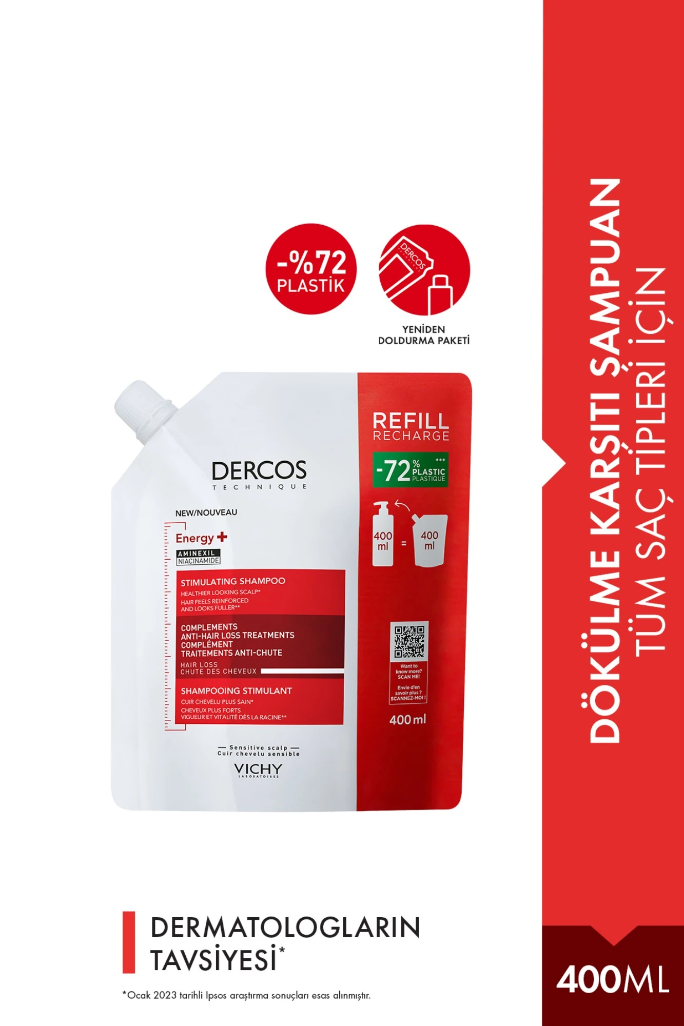 Vichy Dercos Energisant Saç Dökülmesine Karşı Şampuan Refill 400 ml