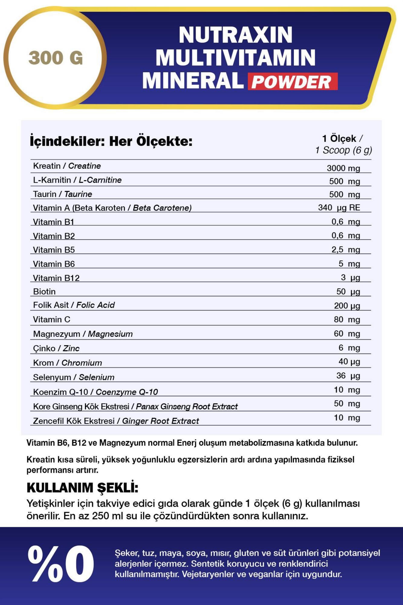 Nutraxin Multivitamin Mineral Powder 300 gr