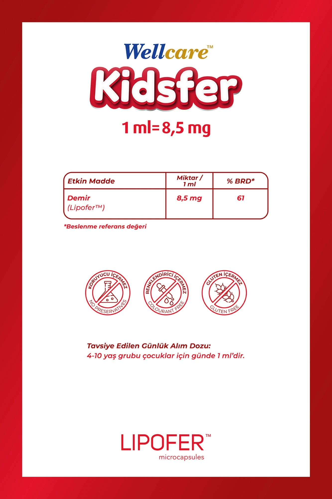 Wellcare Kidsfer Mikroenkapsüle Demir Takviye Edici Gıda 30 ml