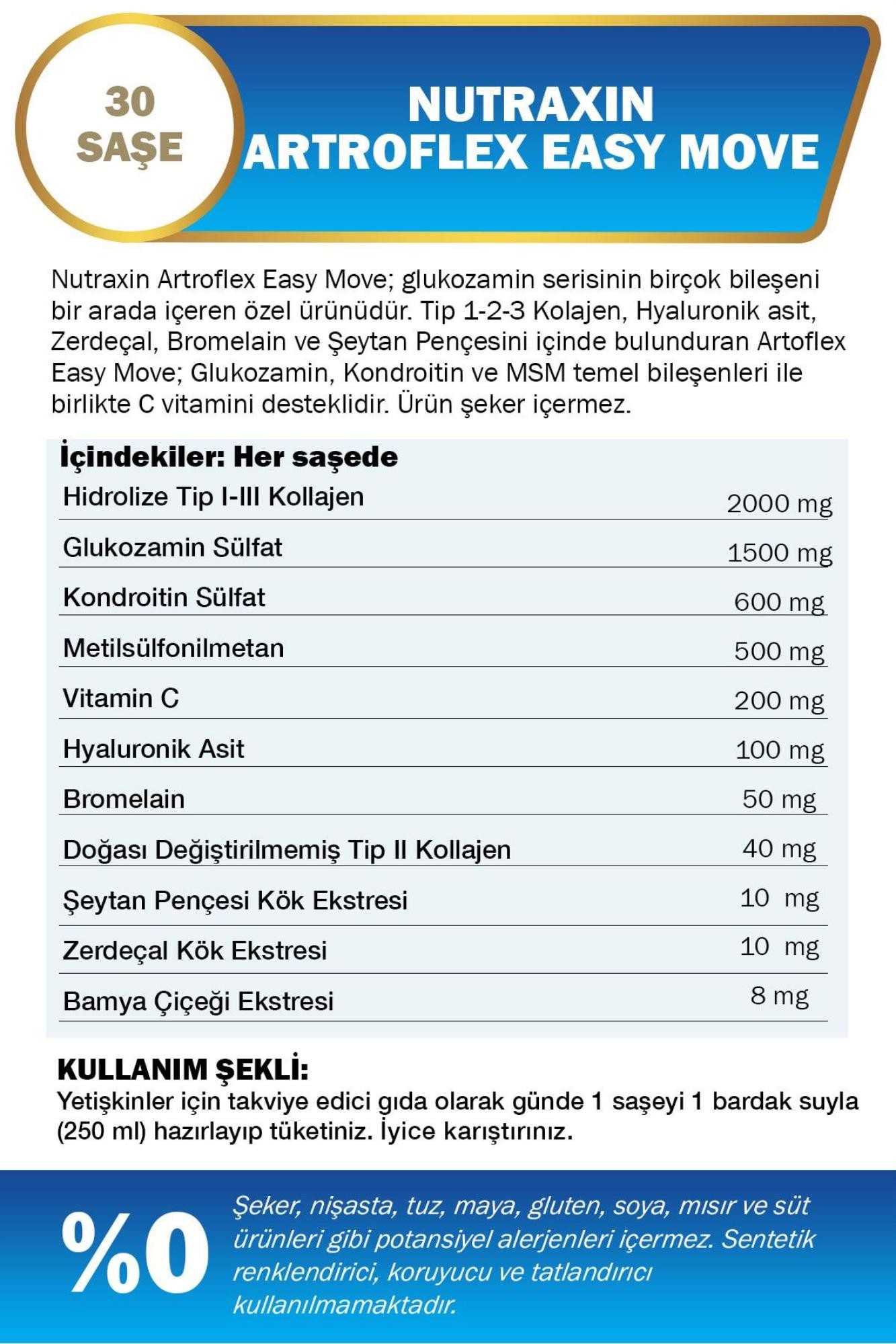 Nutraxin Artroflex Easy Move Saşe 30x6 gr - Glukozamin Kolajenc Msm Bromelain