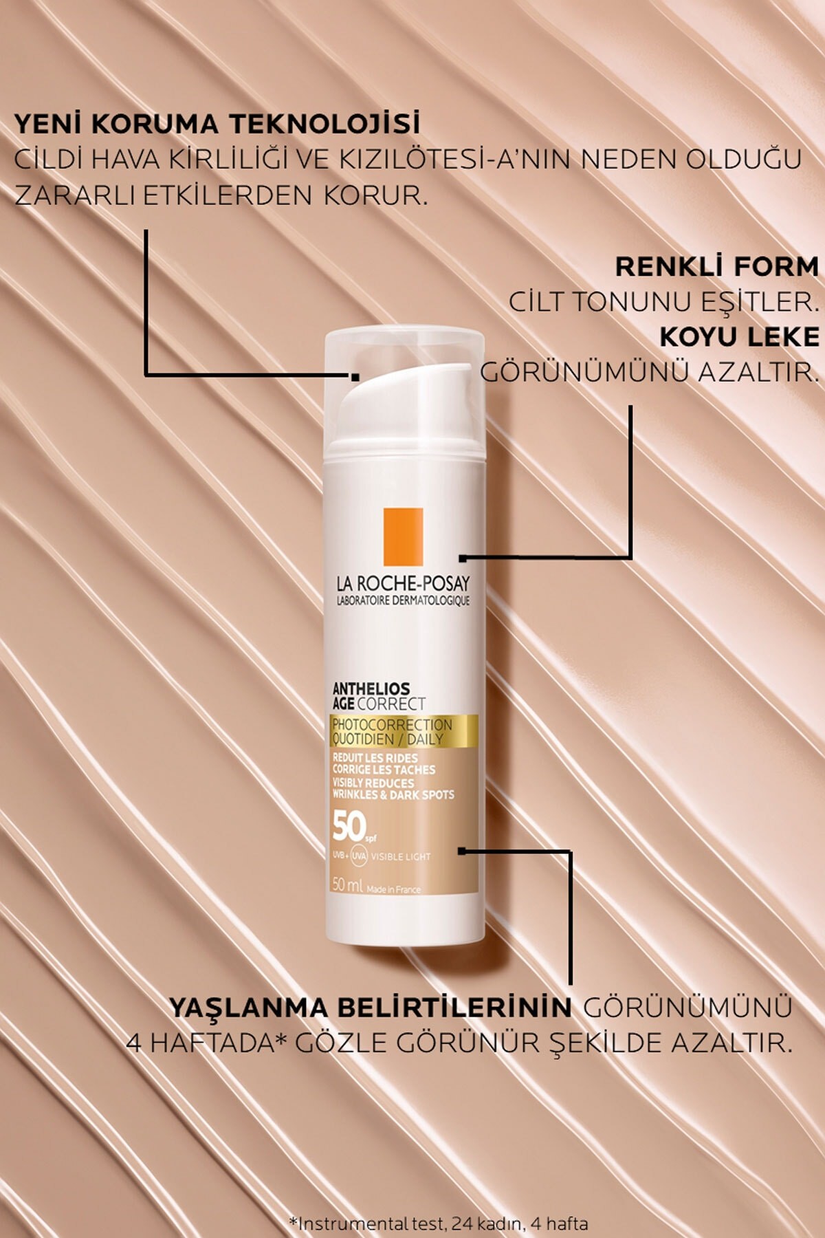 La Roche Posay Anthelios Age Correct SPF50+ Renkli Kapatıcı Özelliğe Sahip Yüz Güneş Kremi 50 ml