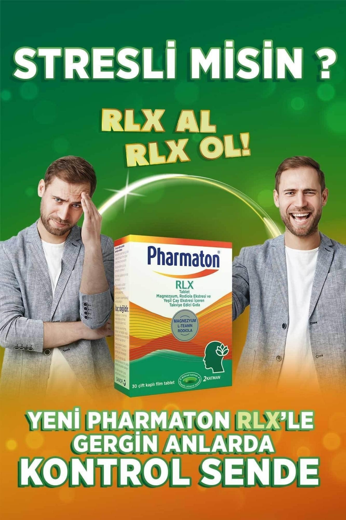 Pharmaton RLX Tablet Magnezyum, Rodiola Ekstresi ve Yeşil Çay Ekstresi İçeren Takviye Edici Gıda 30 Tablet