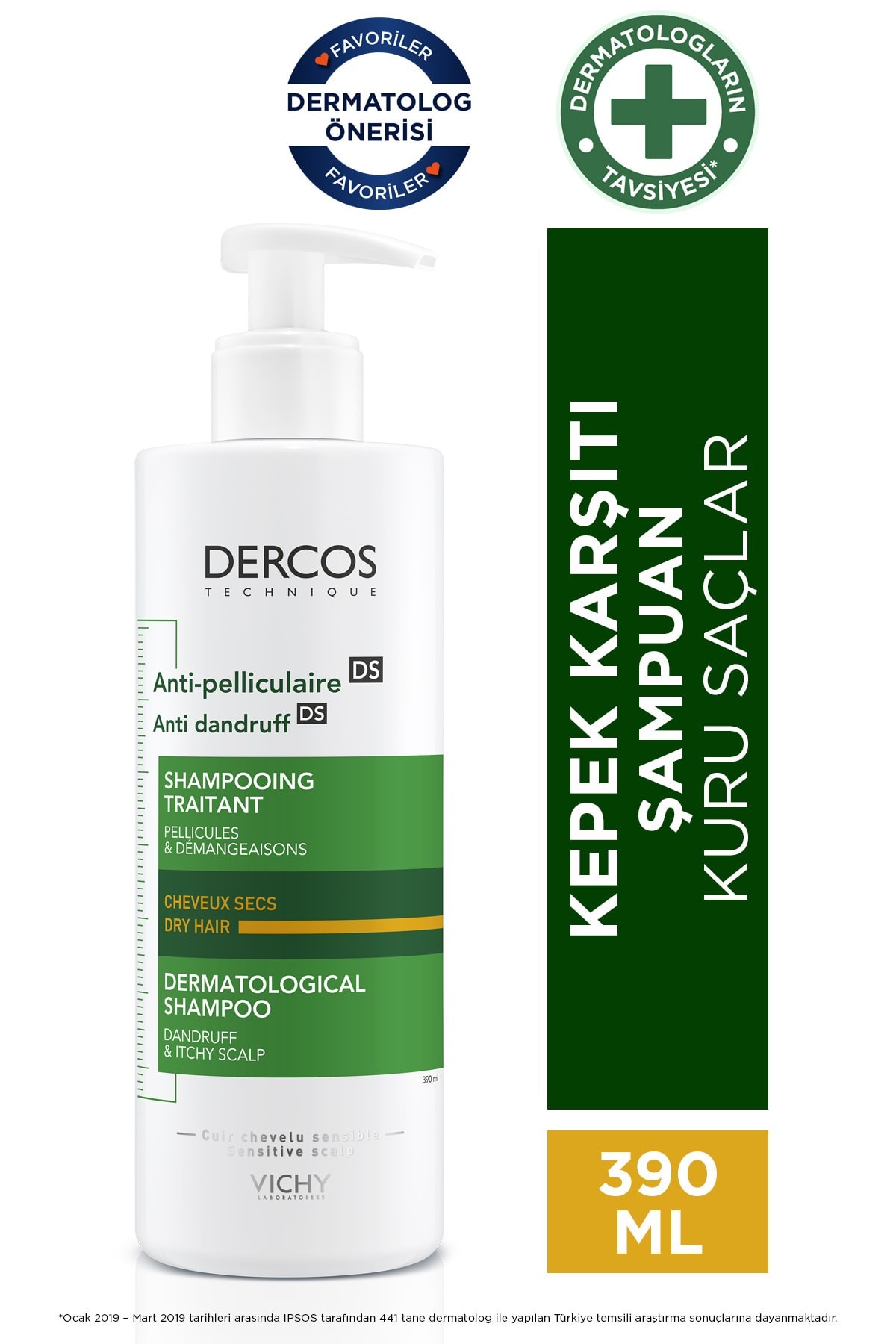 Vichy Dercos Anti-Dandruff Kepek Karşıtı Şampuan Kuru Saçlar 390 ml