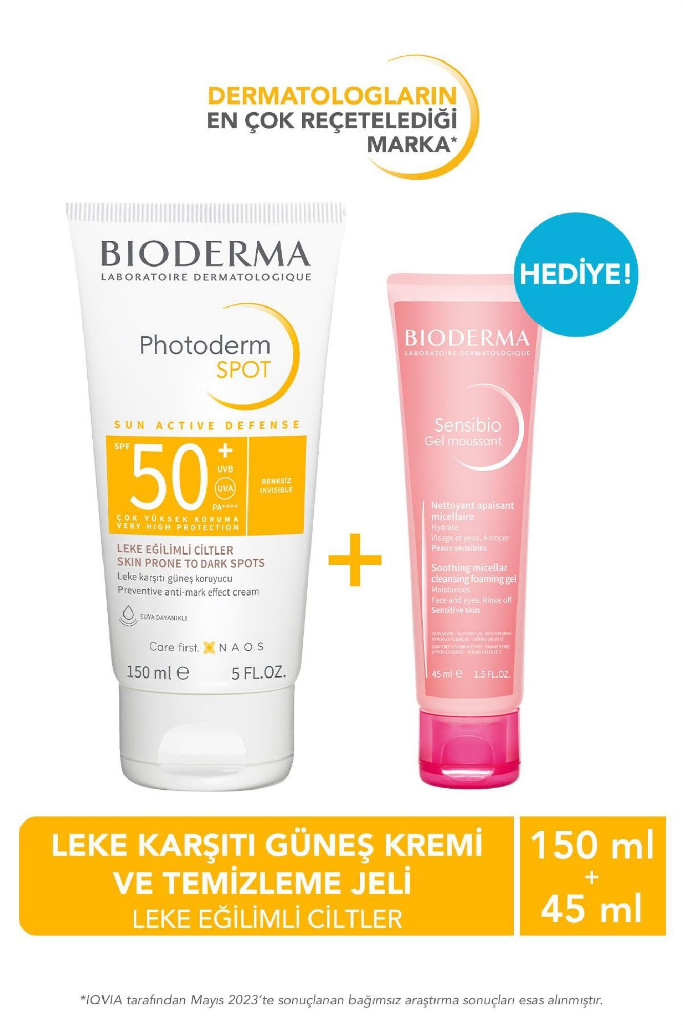 Bioderma Photoderm SPOT SPF50+ Leke Karşıtı Güneş Kremi & Sensibio Temizleme Jeli 45 ML