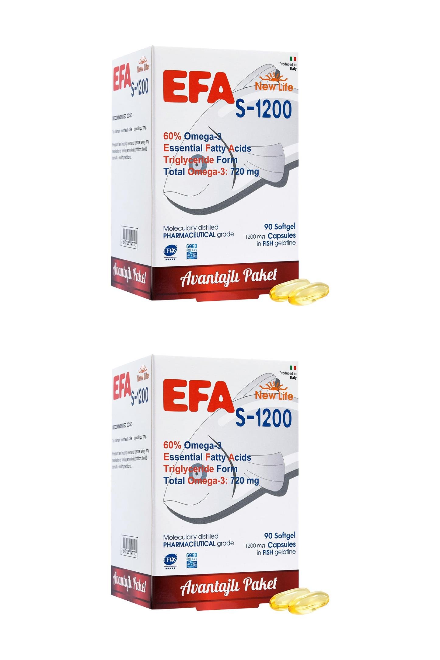 New Life Efa S-1200 Omega 3 Balık Yağı 90 Kapsül 2 Adet