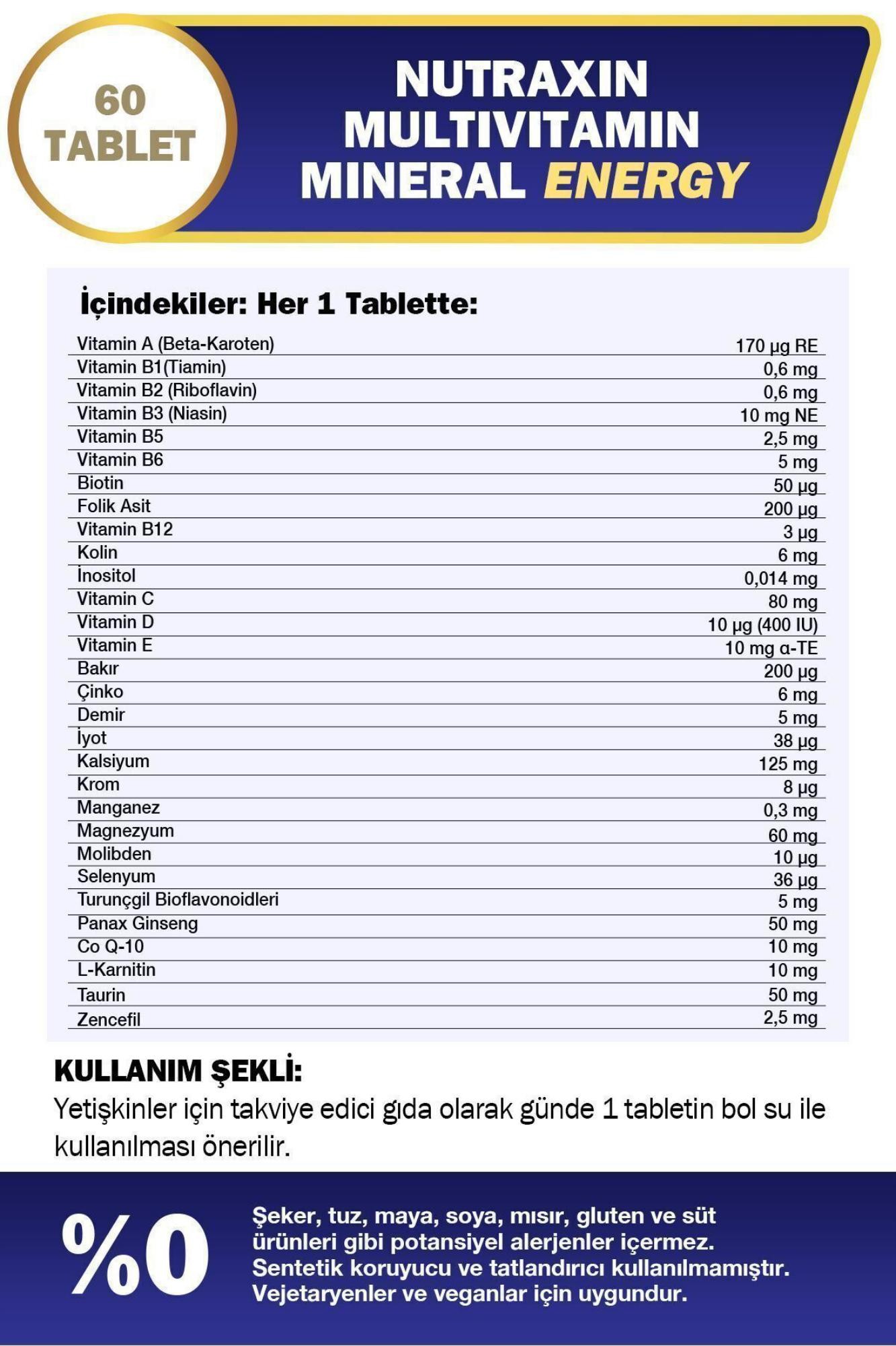 Nutraxin Multivitamin Mineral Energy Complex 60 Tablet