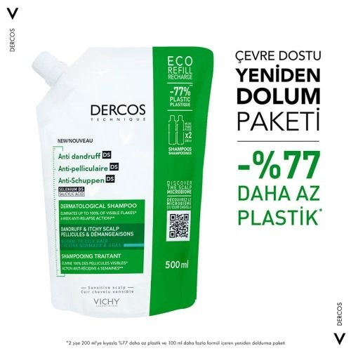 Vichy Dercos Anti-dandruff Kepek Karşıtı Şampuan, Normal & Yağlı Saçlar, Yeniden Dolum Paketi 500 Ml