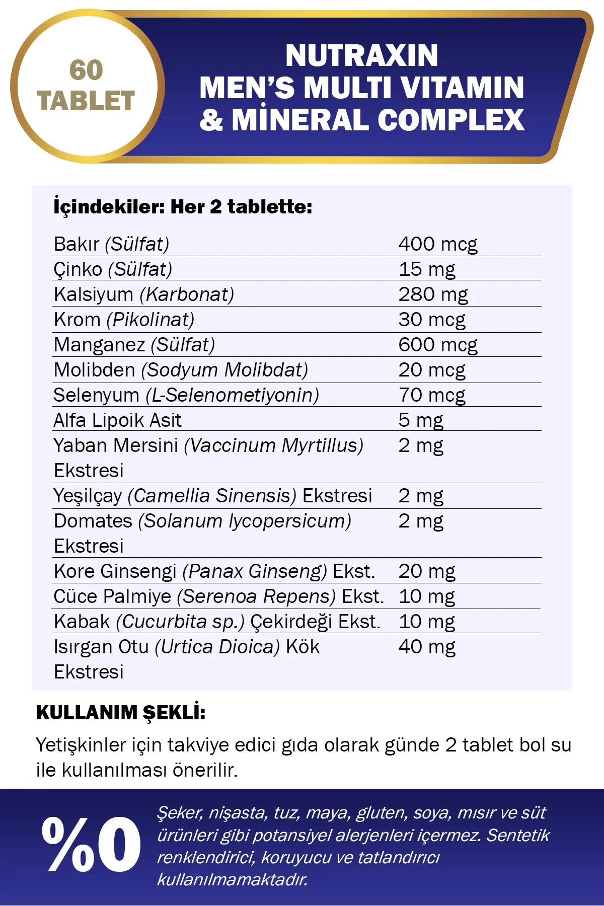 Nutraxin Multivitamin Mineral Complex Erkek 60 Tablet