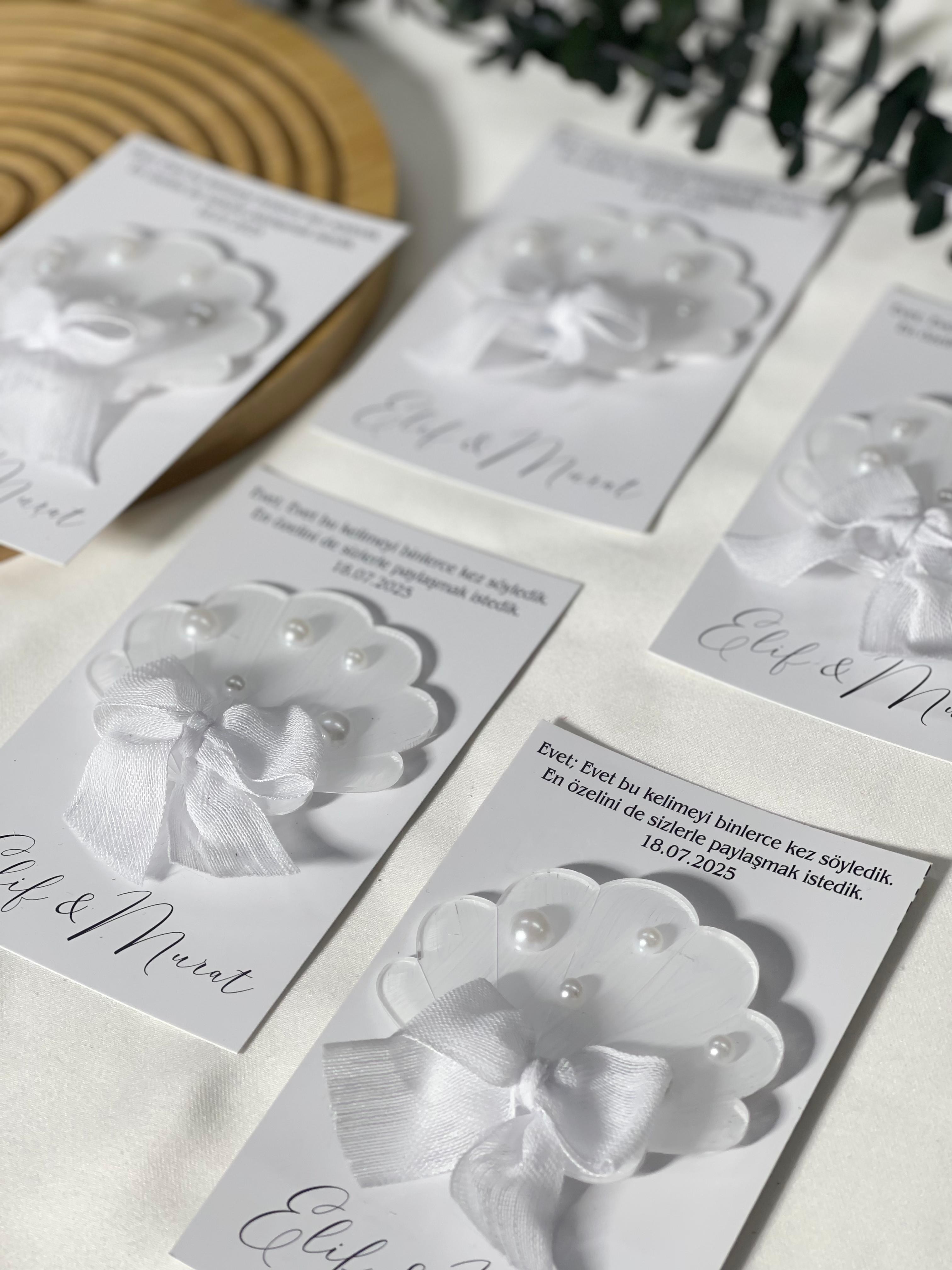 İstiridye Şeklinde Pleksi Magnet Söz & Nişan Hediyeliği 20 Adet