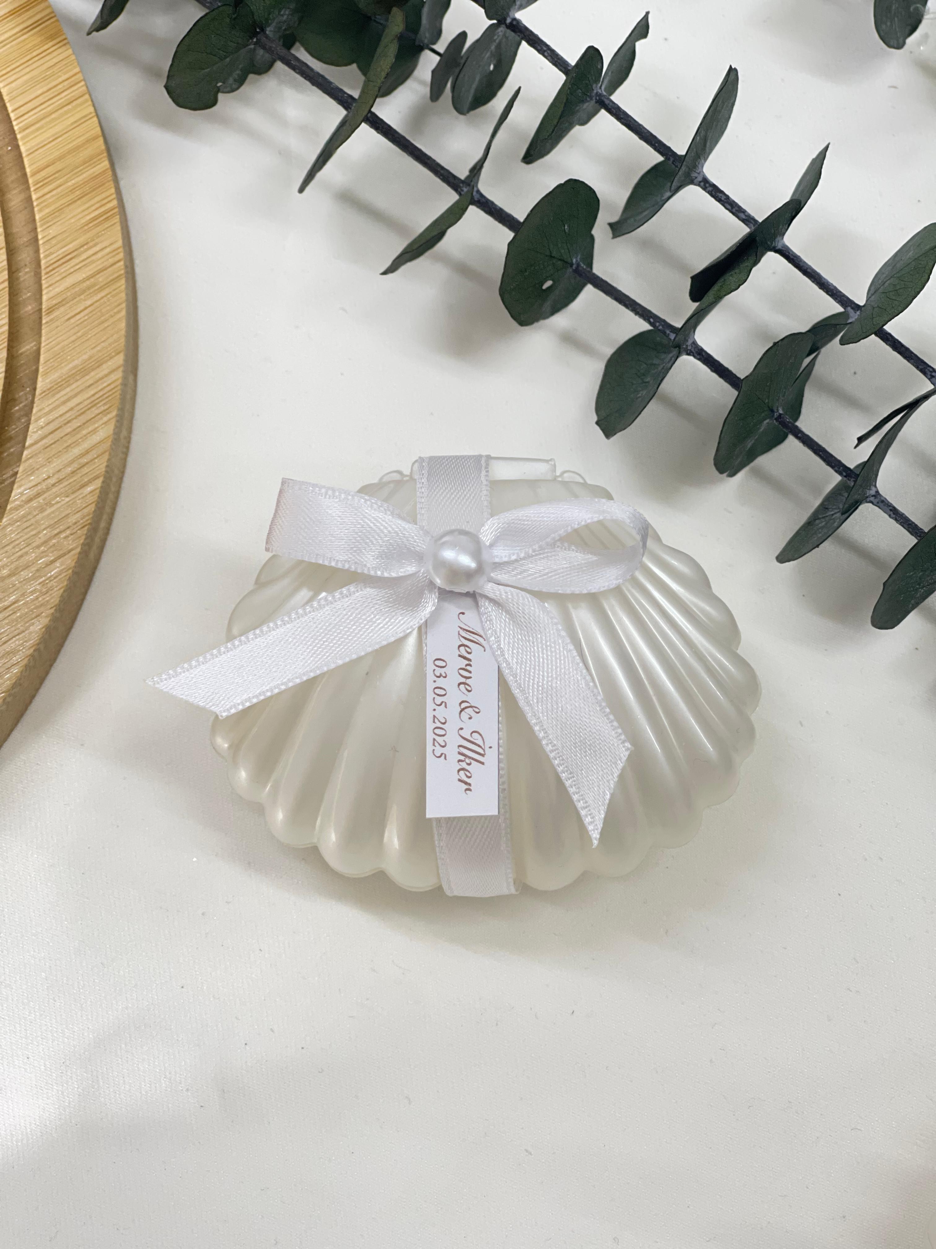 İnci Beyazı Kabuk Mumluk Hediyelik Nikah, Mevlit, Baby Shower10 Adet