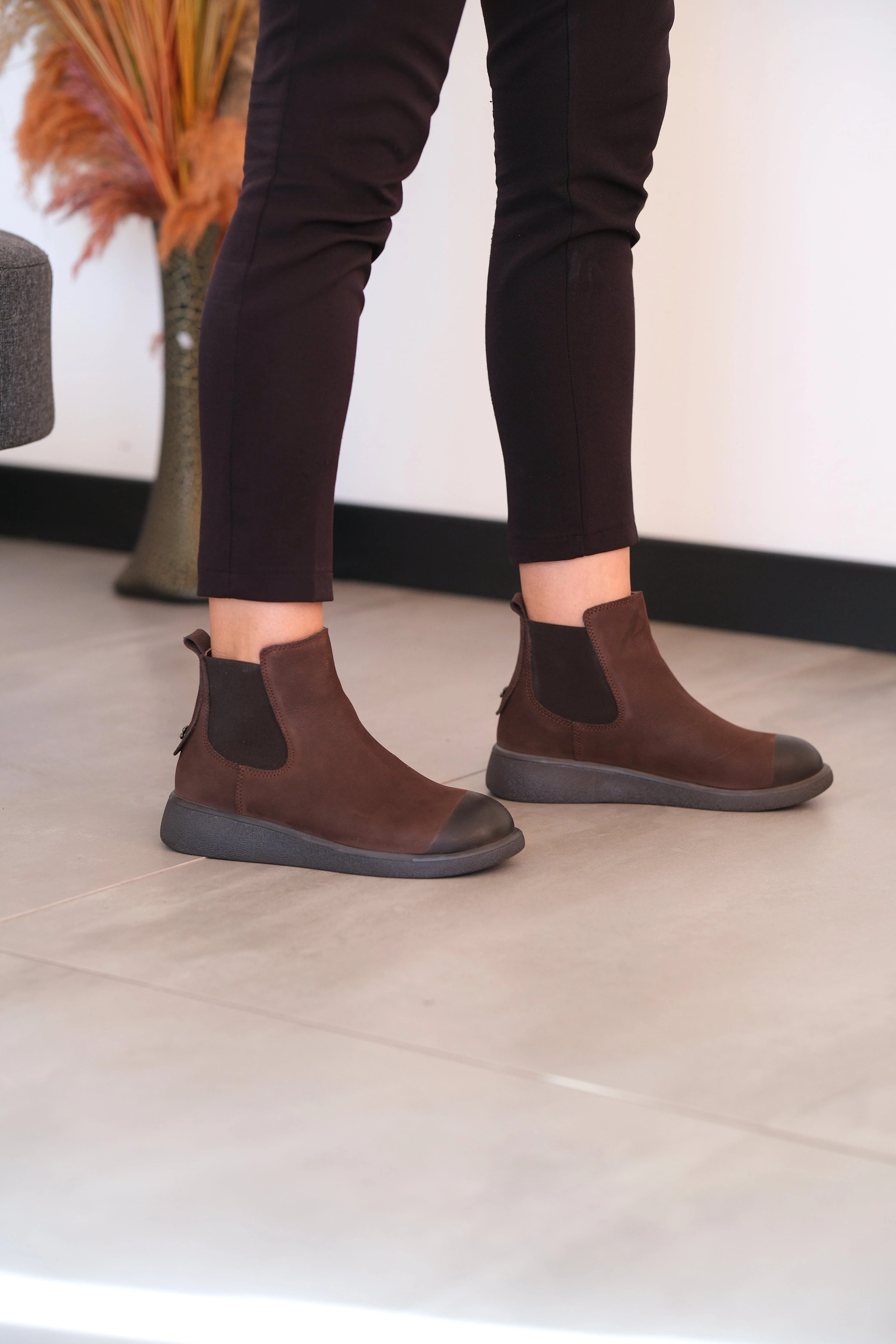 Cooliza 258501 Hakiki Deri Termo Taban Günlük Rahat Kadın Kalın Tabanlı Bot Ayakkabı