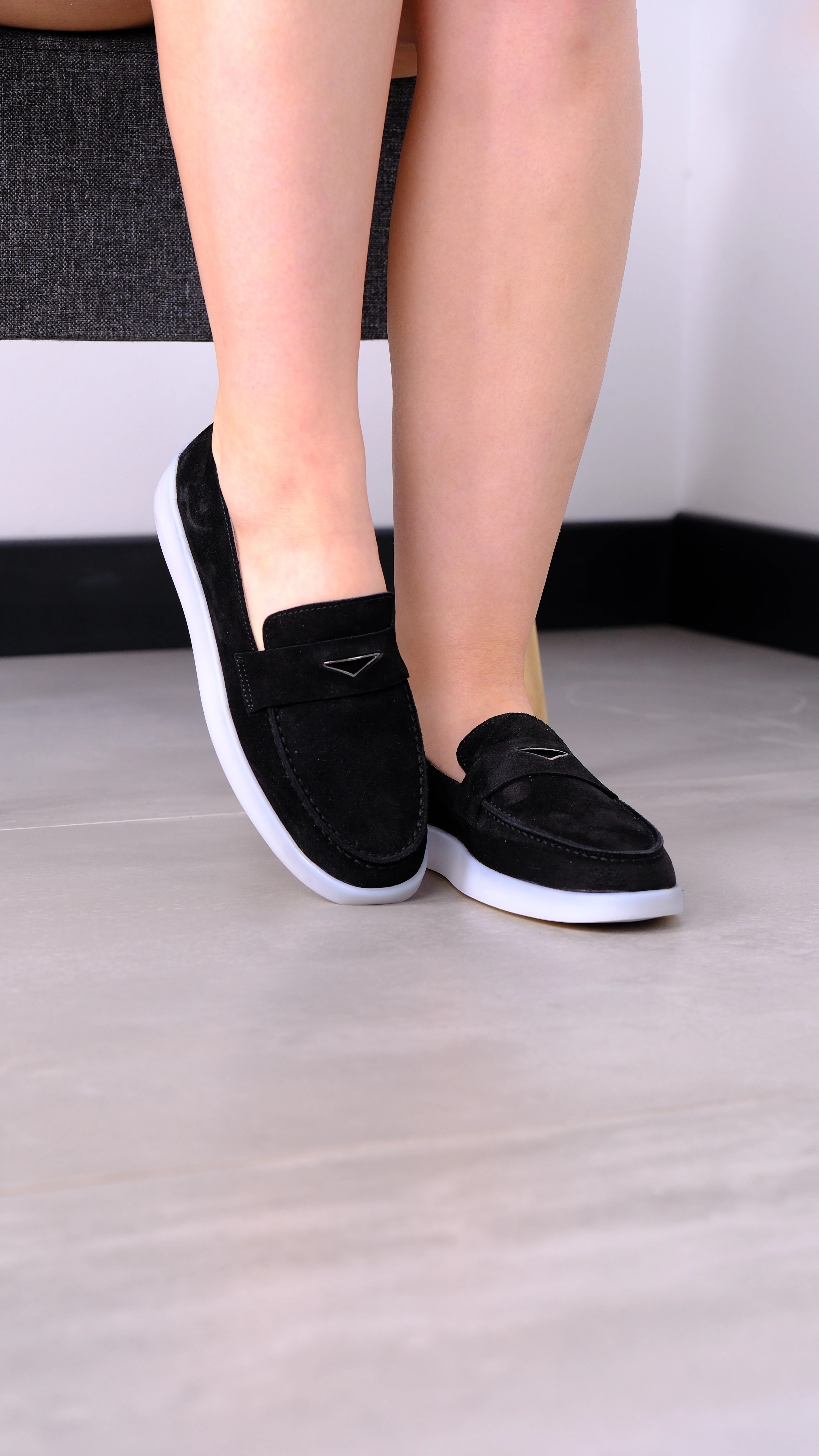 Cooliza Hakiki Deri Günlük Rahat Kadın 2581 Babet Ayakkabı  - Siyah süet