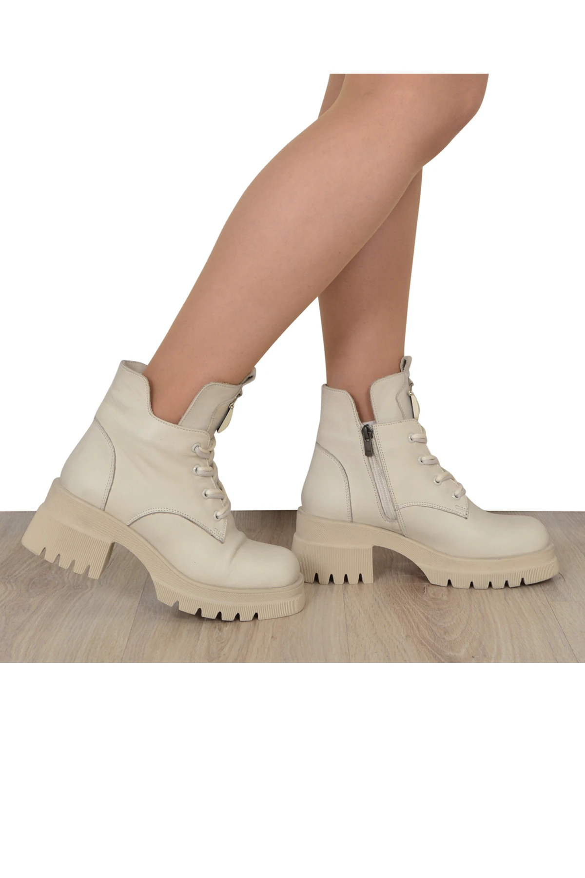 Cooliza Hakiki Deri Bağcıklı Çanta Toka Detaylı Günlük Rahat Kadın Bot