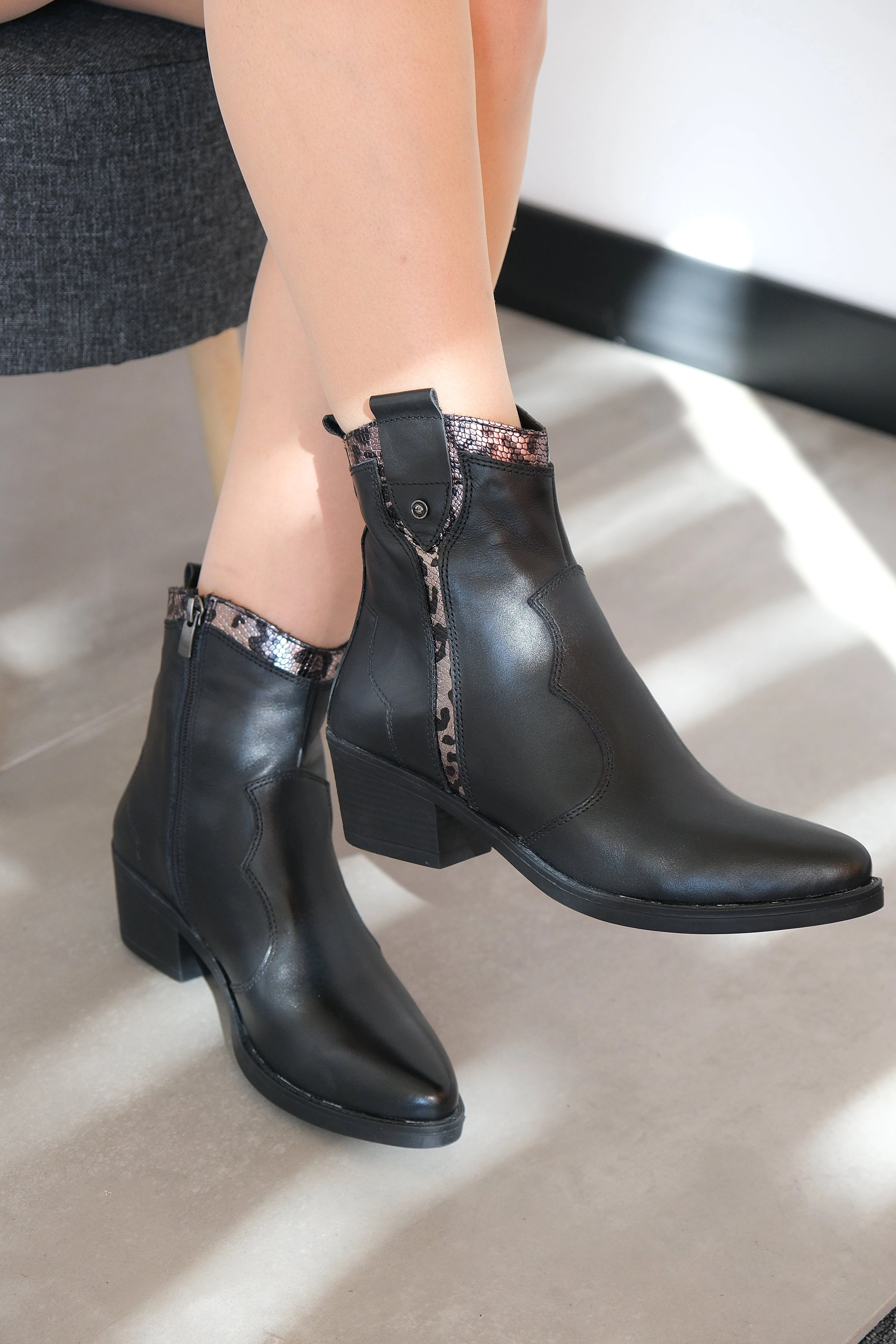 Cooliza 202534 Hakiki Deri Termo Taban Günlük Rahat Kadın Topuklu Bot Ayakkabı