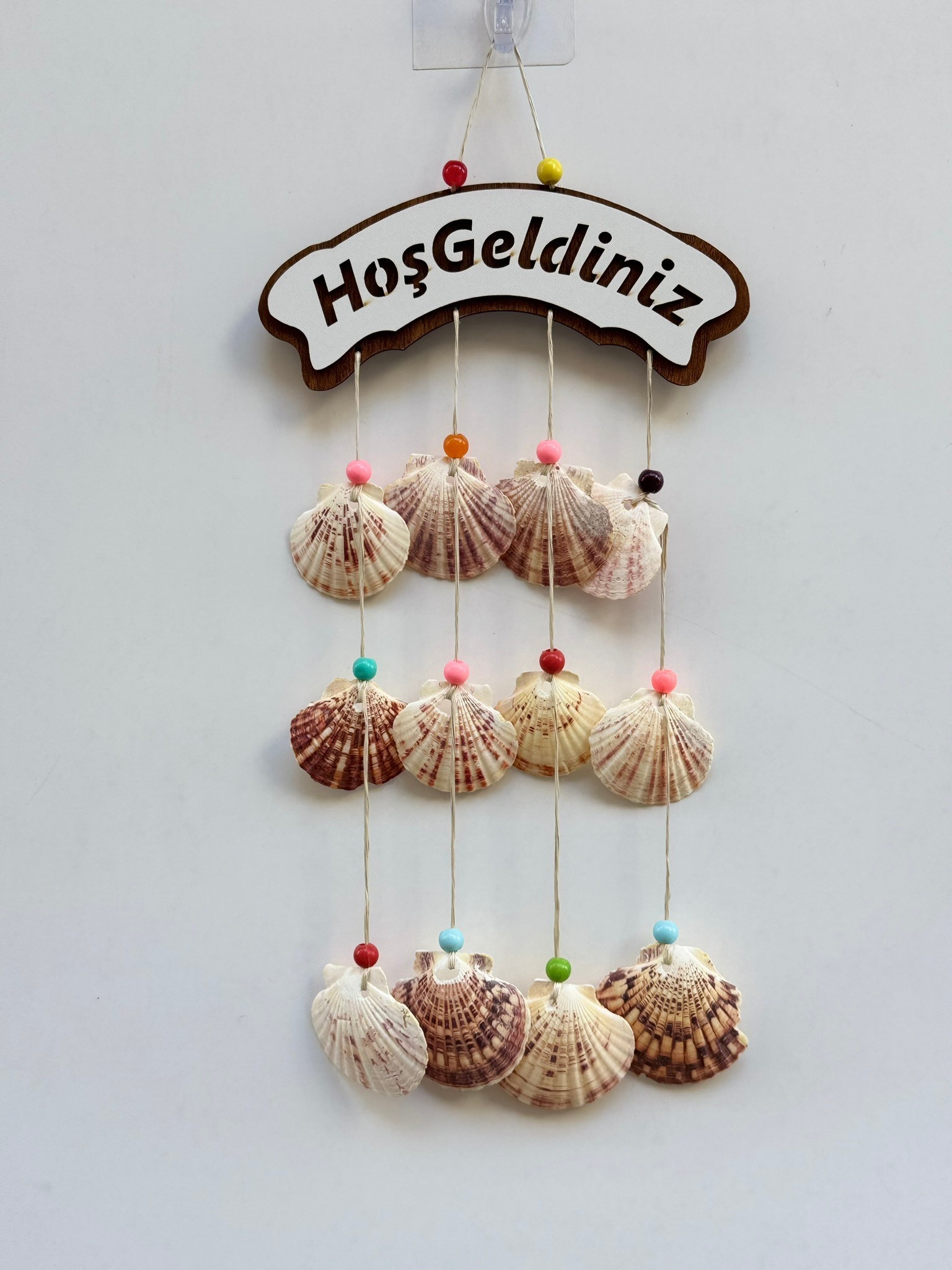 Ahşap Hoş Geldiniz Kapı Süsü Deniz Kabuklu Rüzgar Çanı