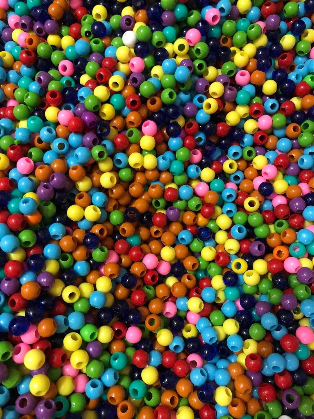 Kardeşler Renkli Plastik Boncuk 10mm İri Delikli 100 Gr