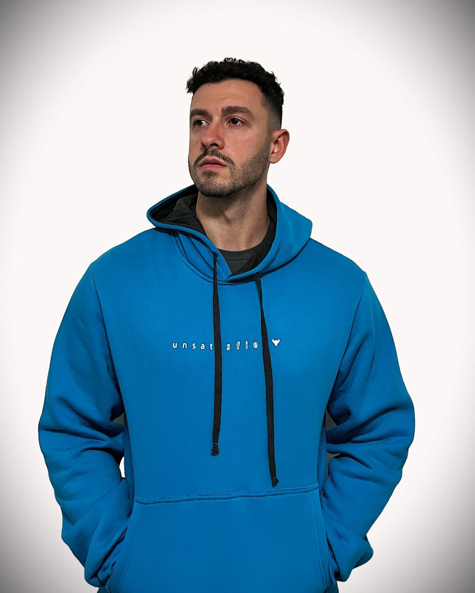 Unsgear ''u n s a t i s f i e d'' baskili Hoodie (Mavi)
