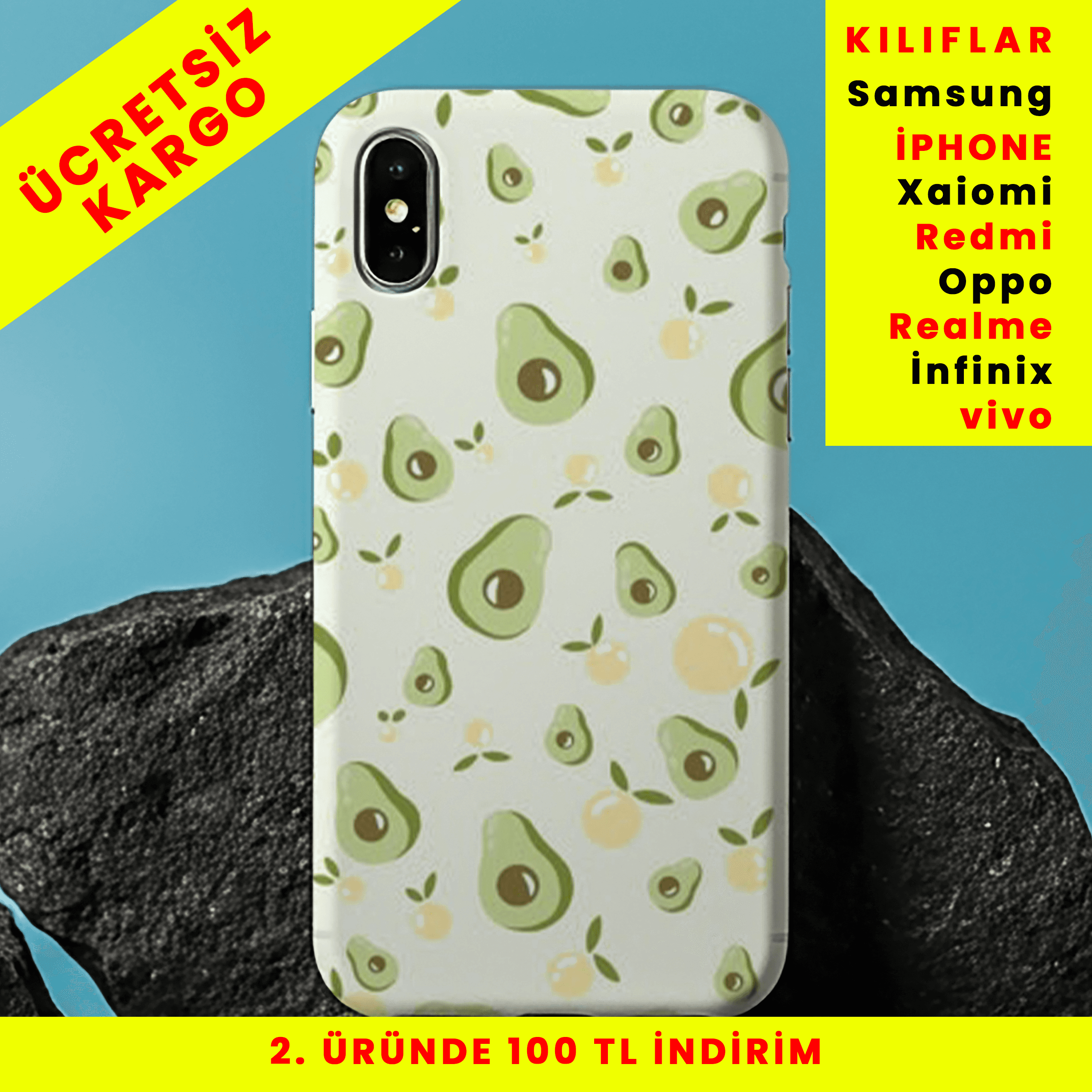 Avokado Mod Tasarım Baskılı Telefon Kılıfları