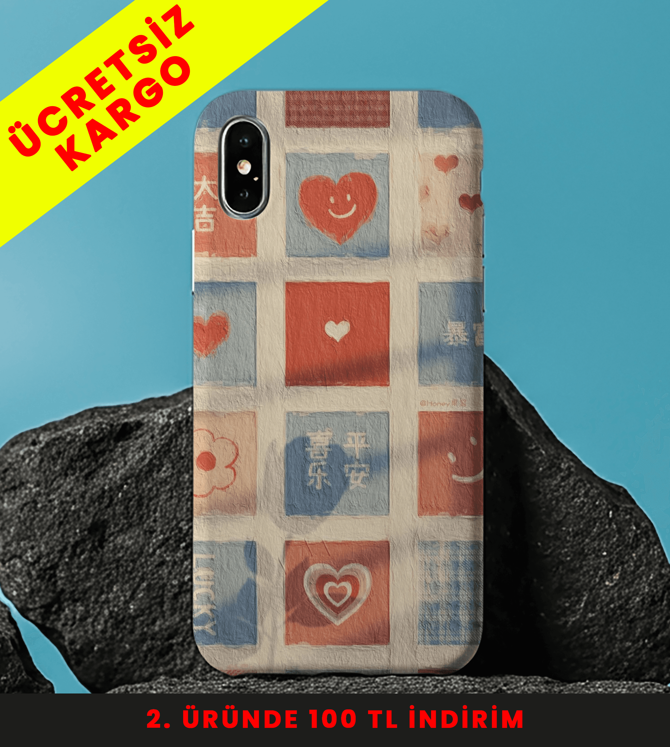 Heart Patchwork Tasarım Baskılı Telefon Kılıfları