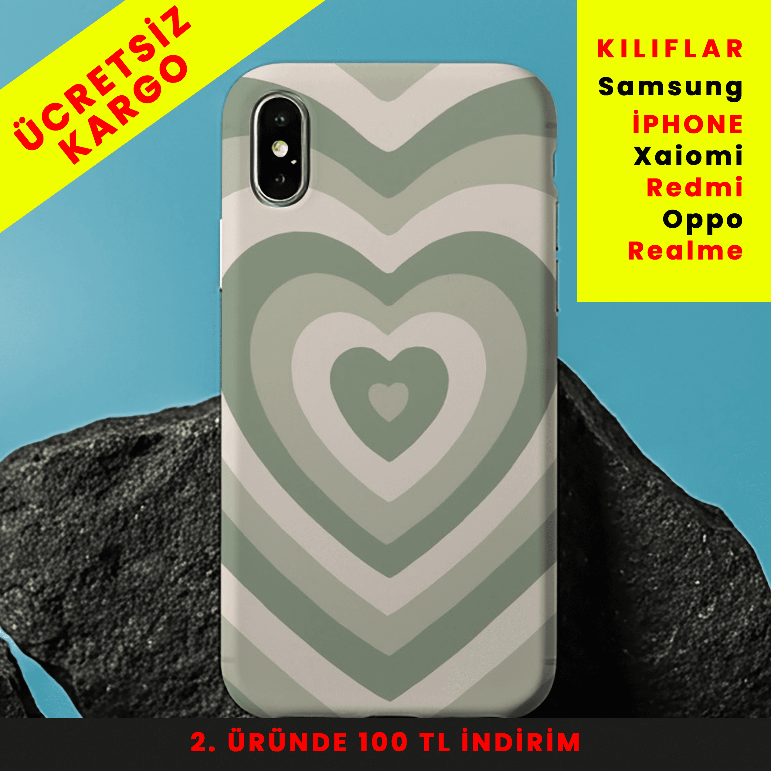 Green Heart Vibes Tasarım Baskılı Telefon Kılıfları