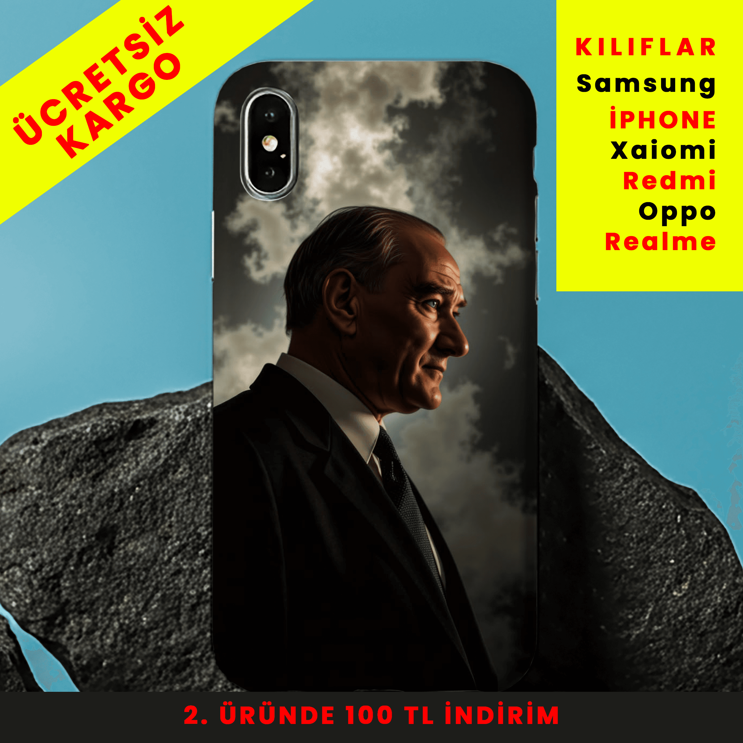 Ulu Önder Gazi Mustafa Kemal Atatürk Tasarım Baskılı Telefon Kılıfları