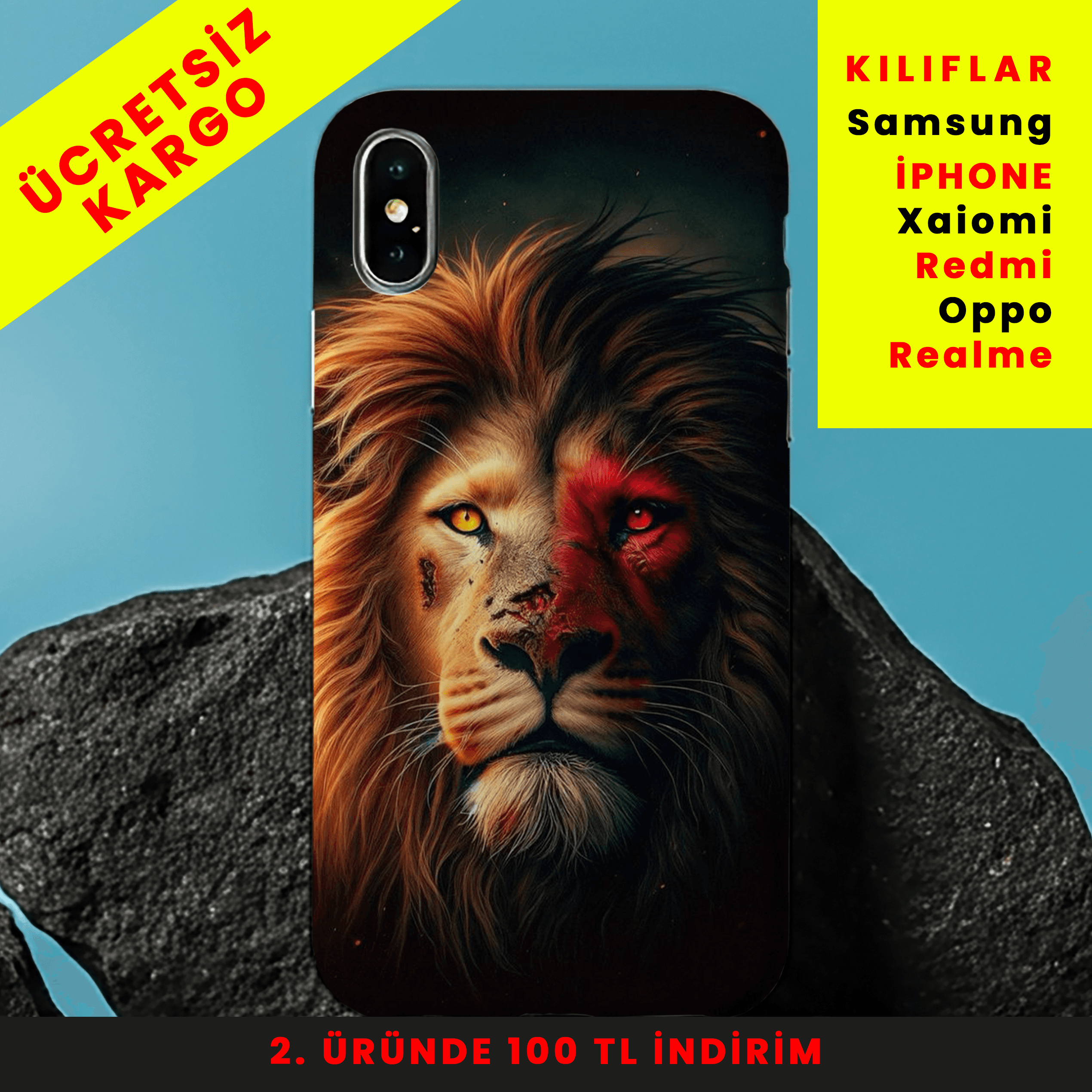 Aslanın Bakışı Tasarım Baskılı Telefon Kılıfları