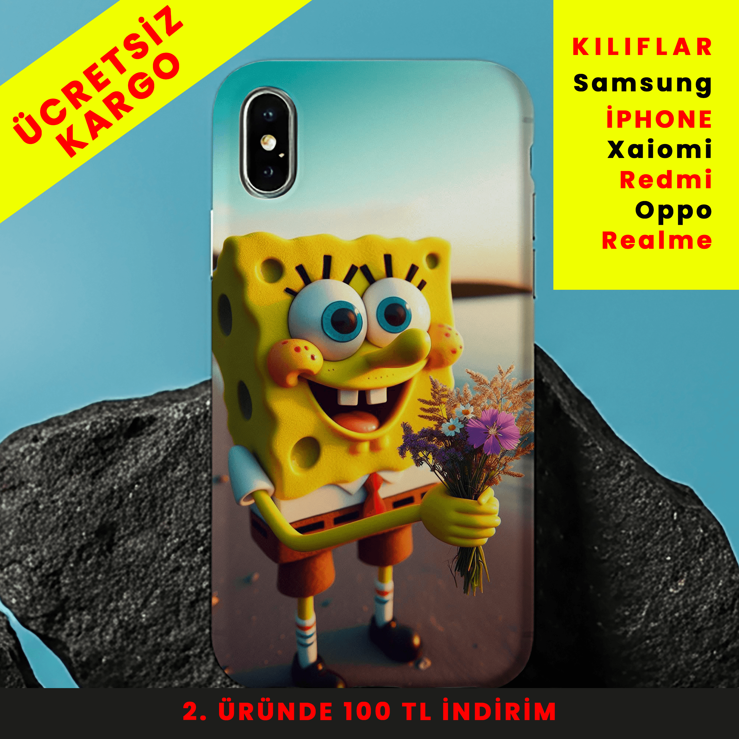 Smile With SpongeBob Tasarım Baskılı Telefon Kılıfları