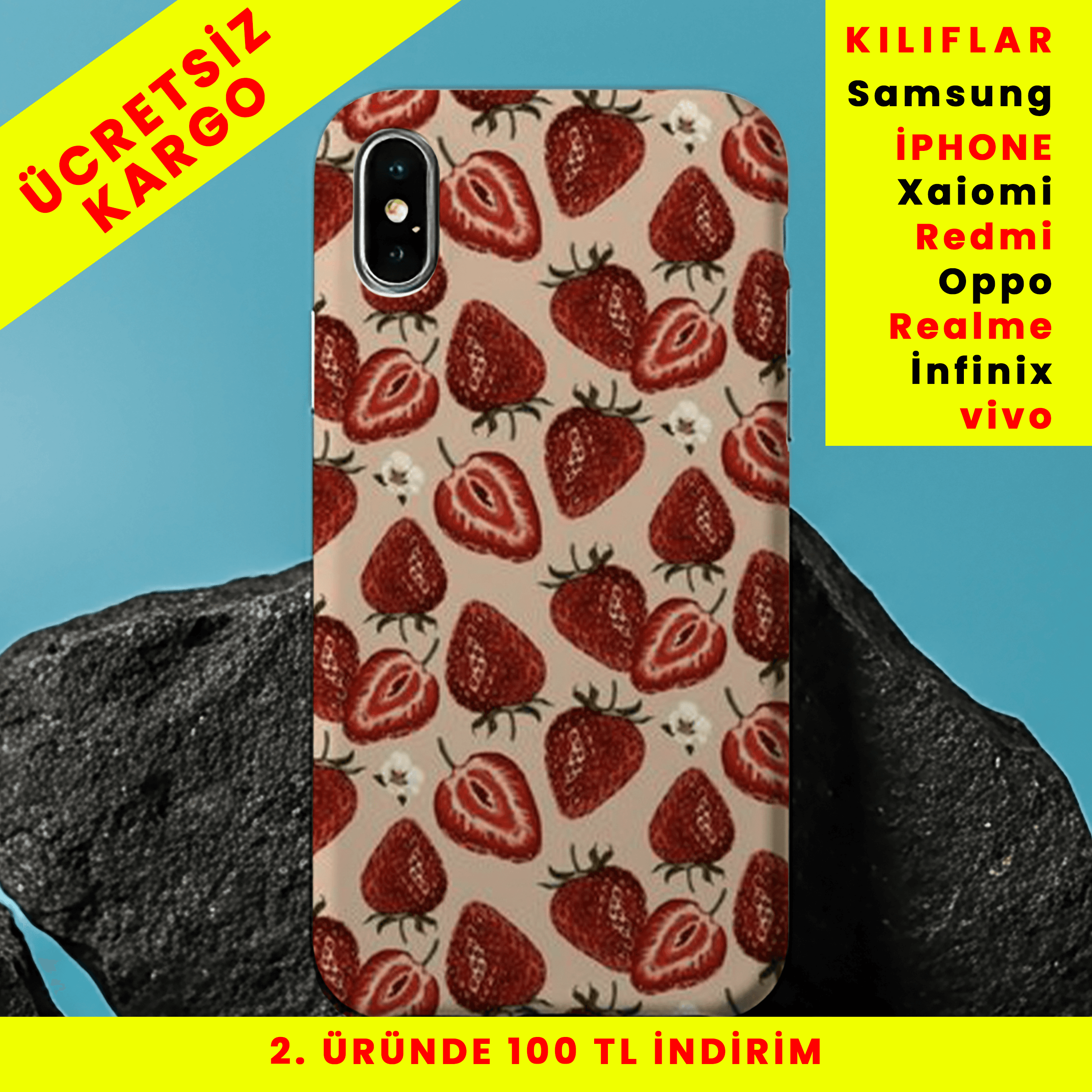 Tatlı Çilekler Tasarım Baskılı telefon Kılıfları