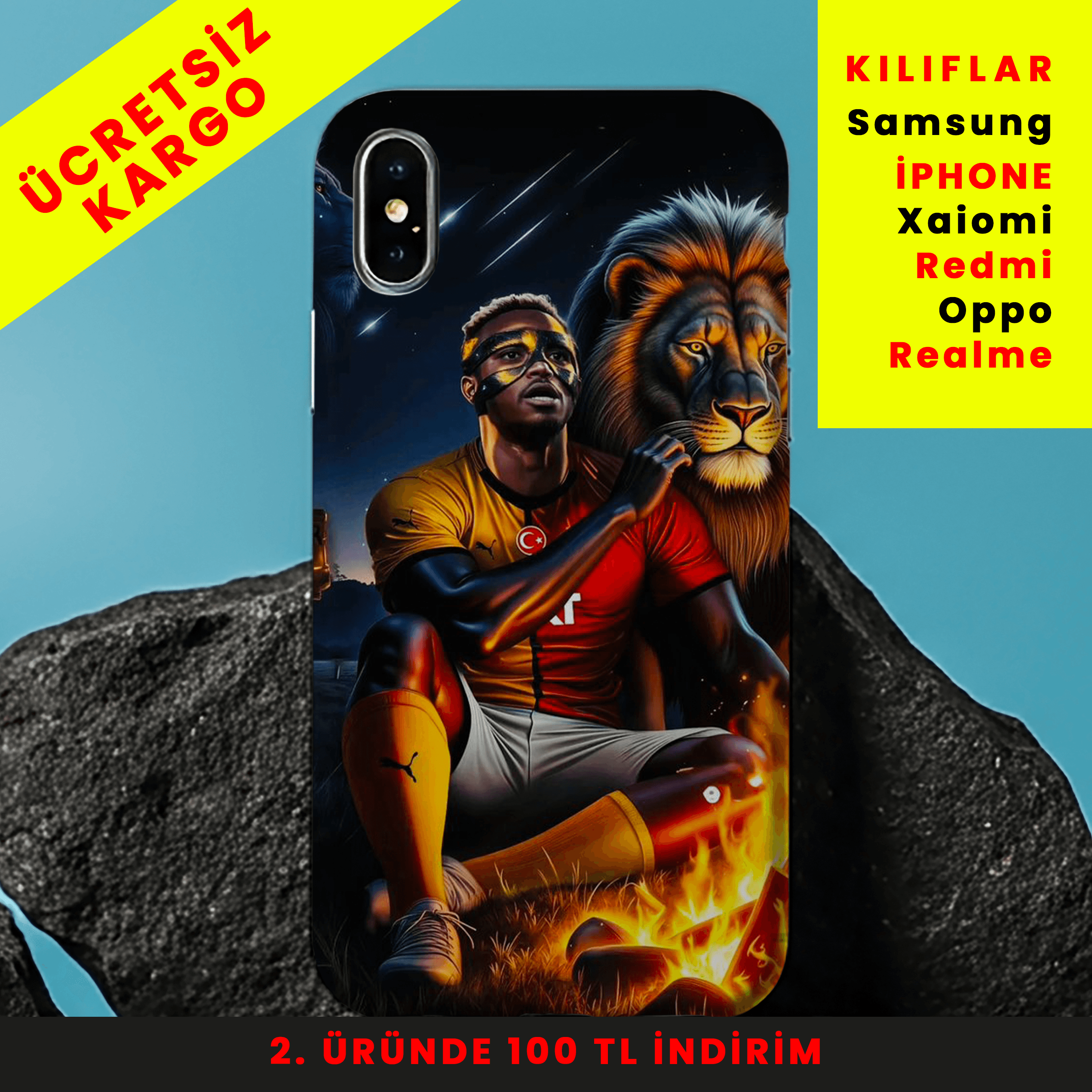 Aslan Yıldızı-Osimhen x Galatasaray Tasarım Baskılı Telefon Kılıfları
