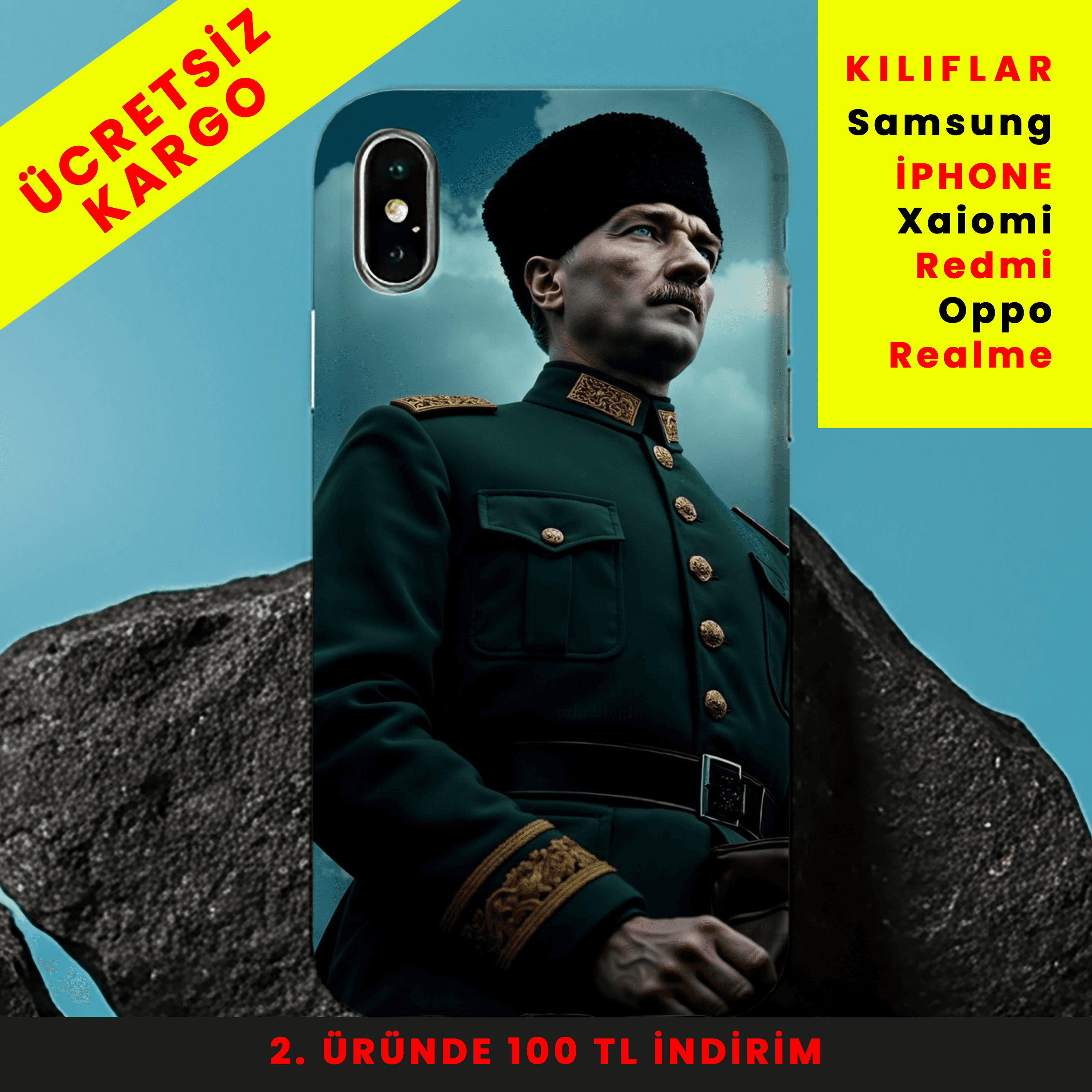 Başkomutan Atatürk Tasarım Baskılı Telefon Kılıfları