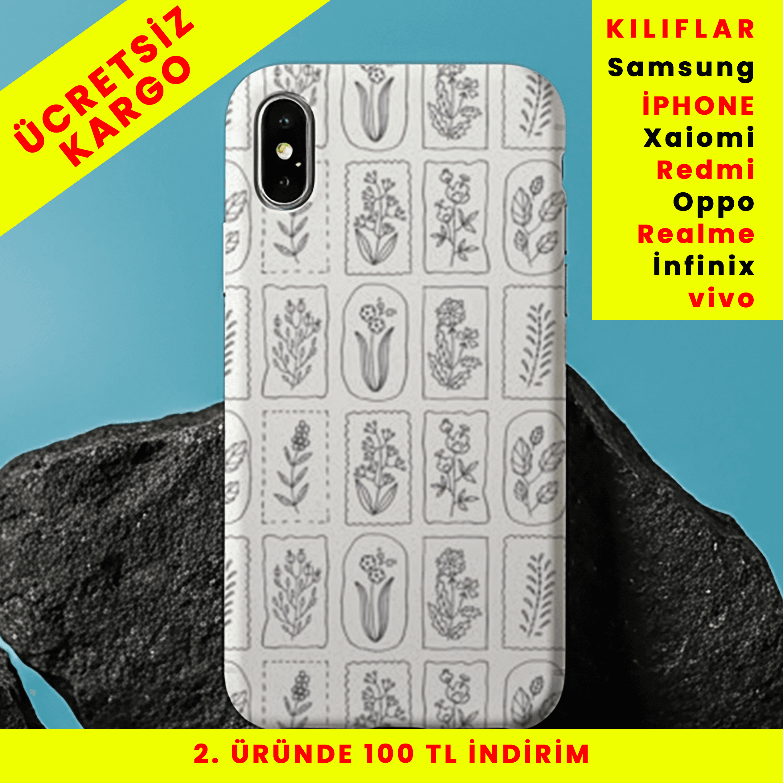 Çiçekli Kareler Tasarım baskılı Telefon Kılıfları