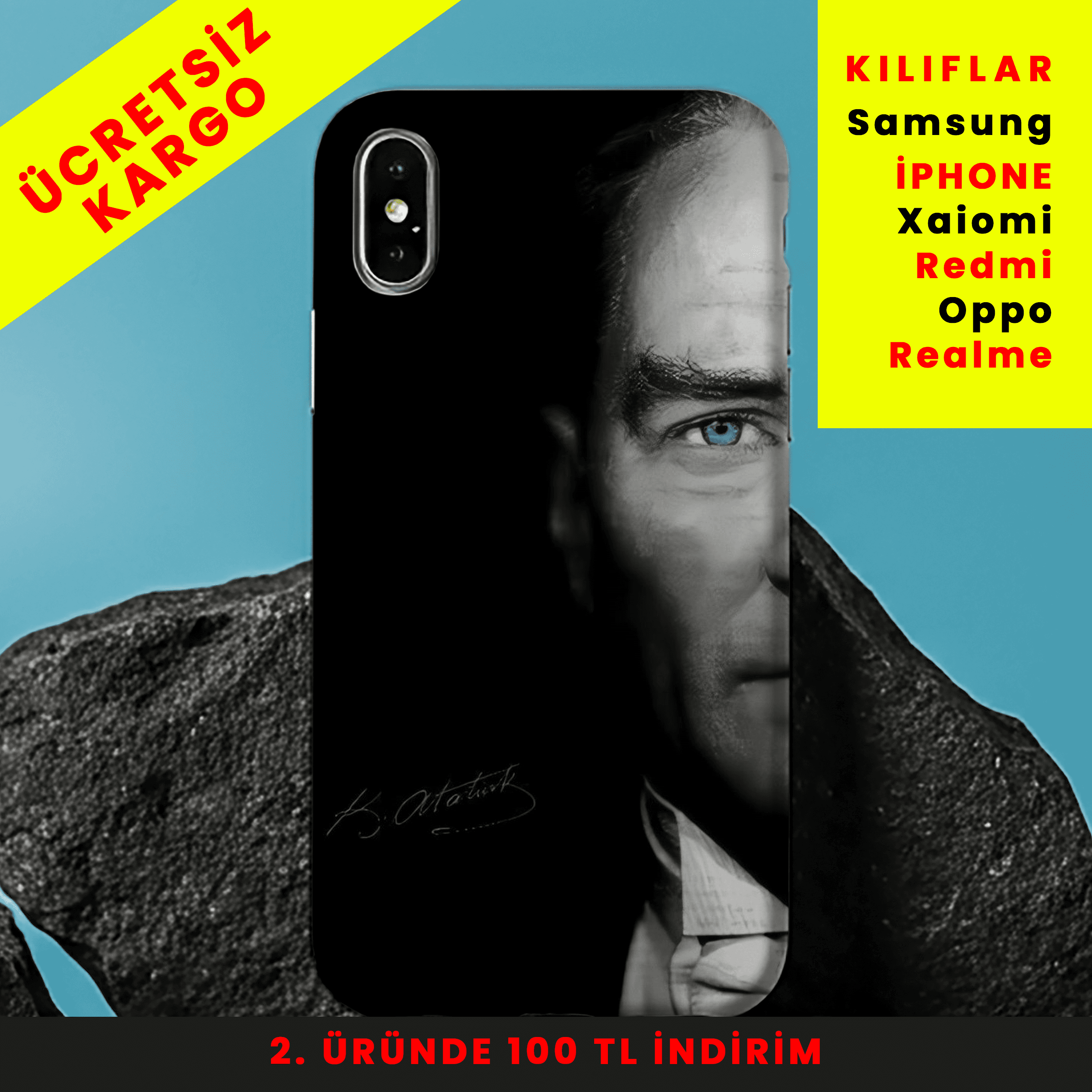 Atatürk Bakışı Tasarım Baskılı Telefon Kılıfları