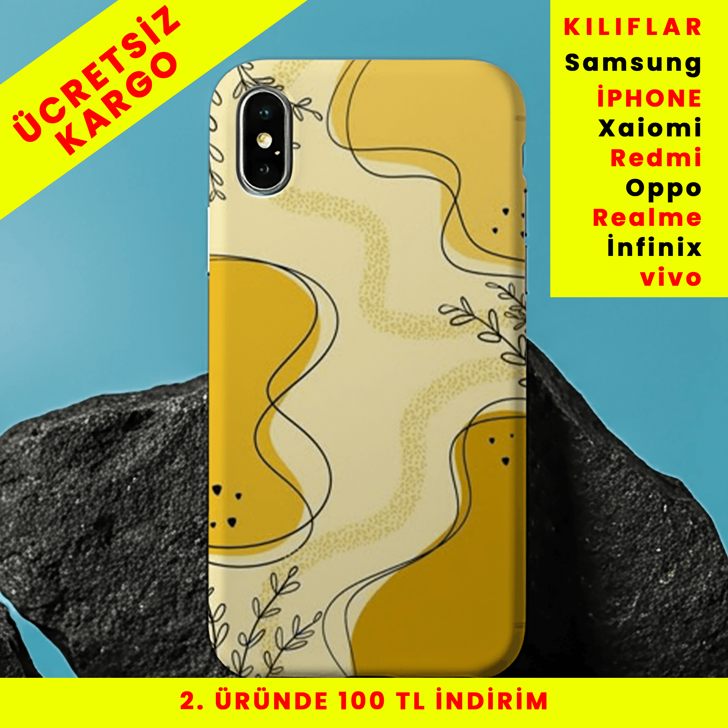 Sarı Işıltı Tasarım Baskılı Telefon Kılıfları