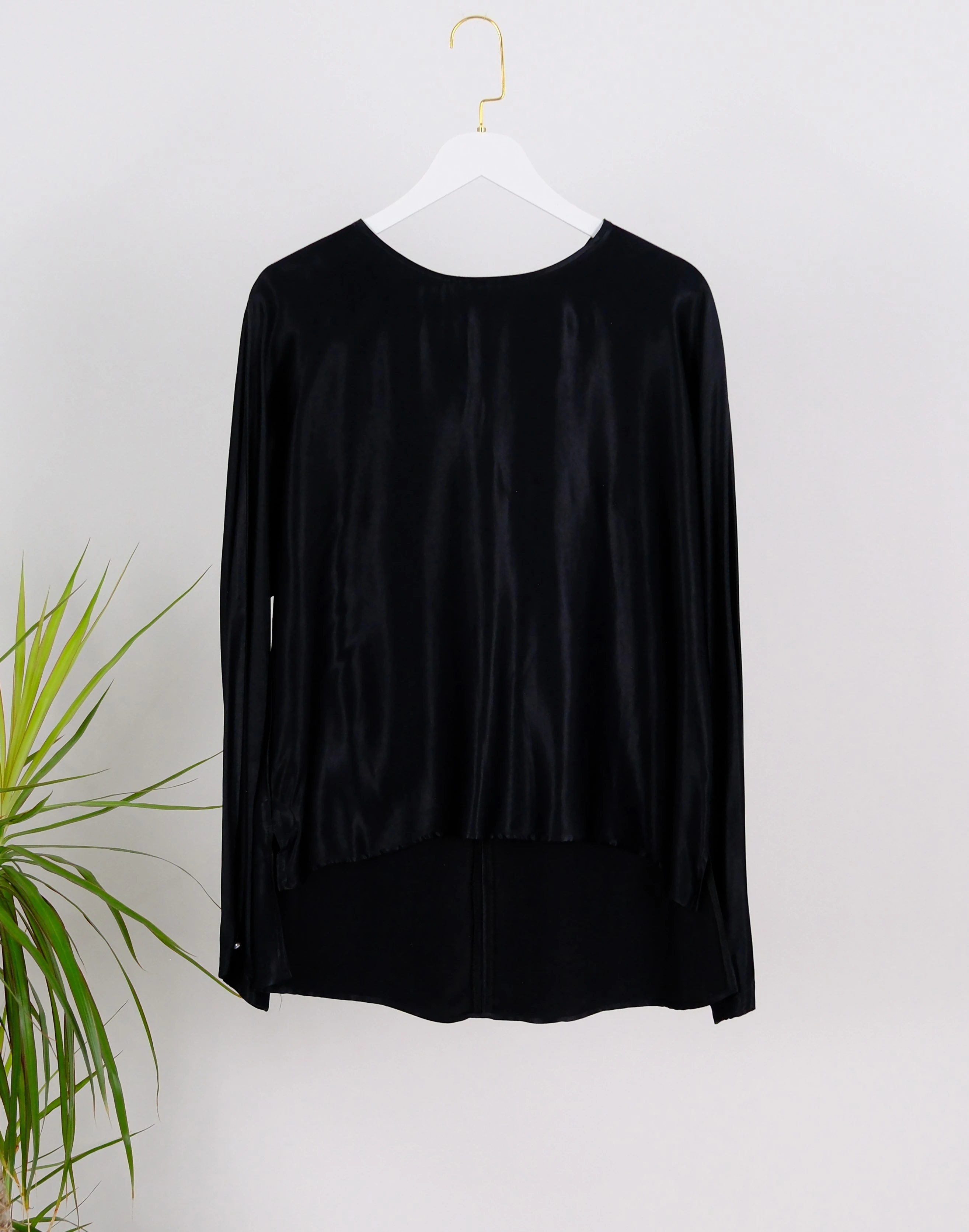 ASİMETRİK SATEN GÖMLEK  - Siyah