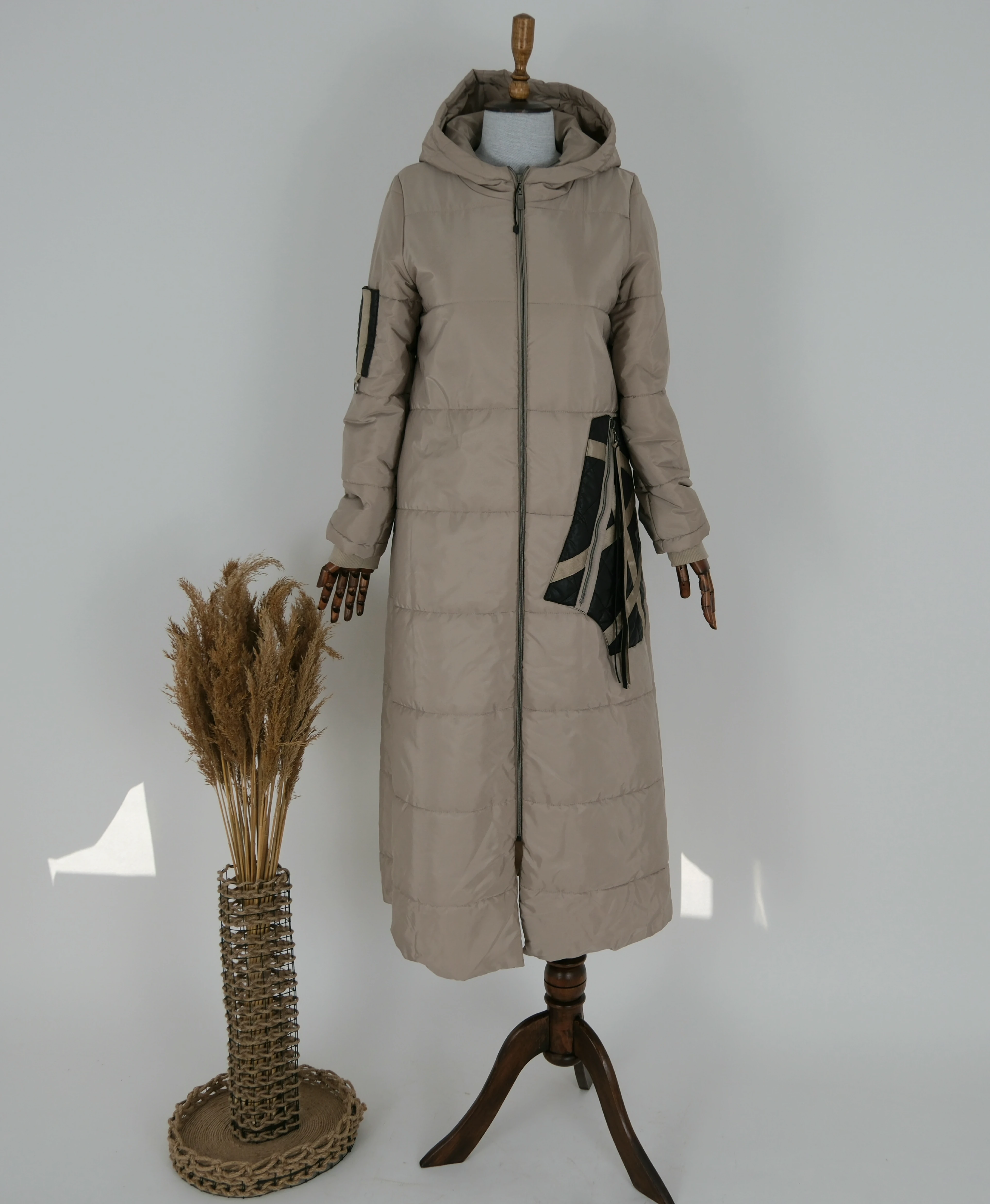 KAPÜŞONLU ŞİŞME MONT  - Bej