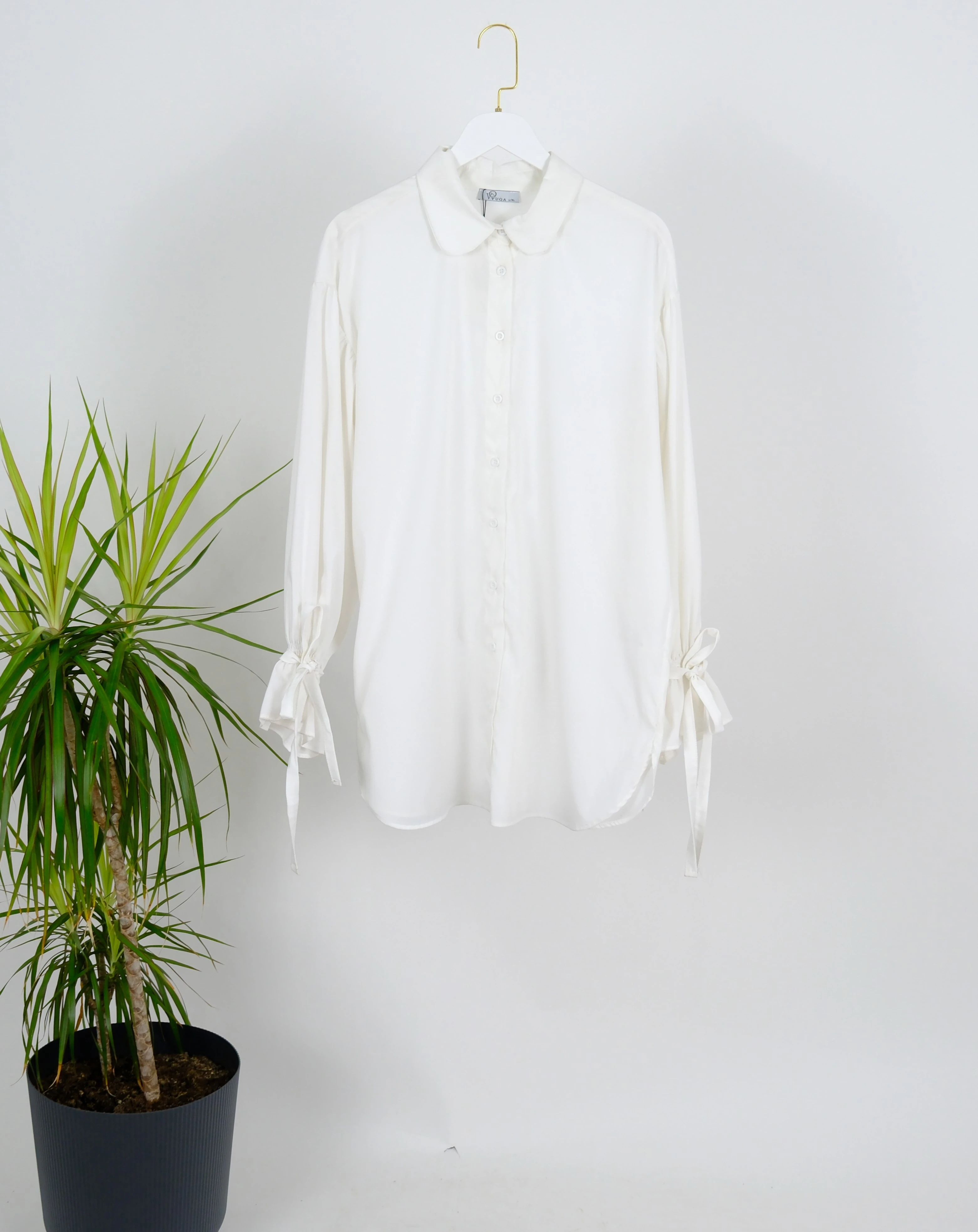 BAĞCIK DETAYLI UZUN KOLLU  GÖMLEK  - Beyaz