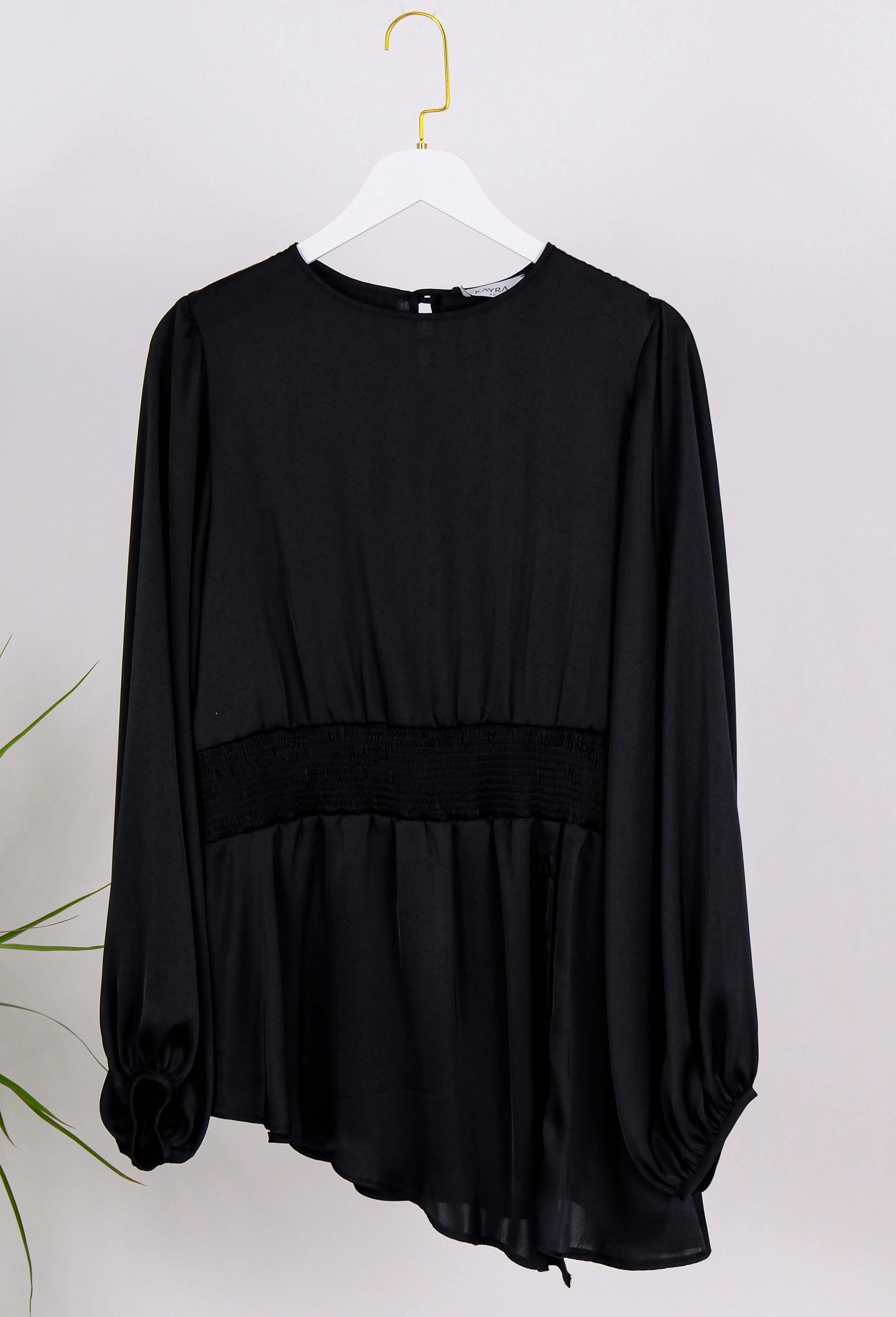 SATEN BÜZGÜLÜ GÖMLEK  - Siyah