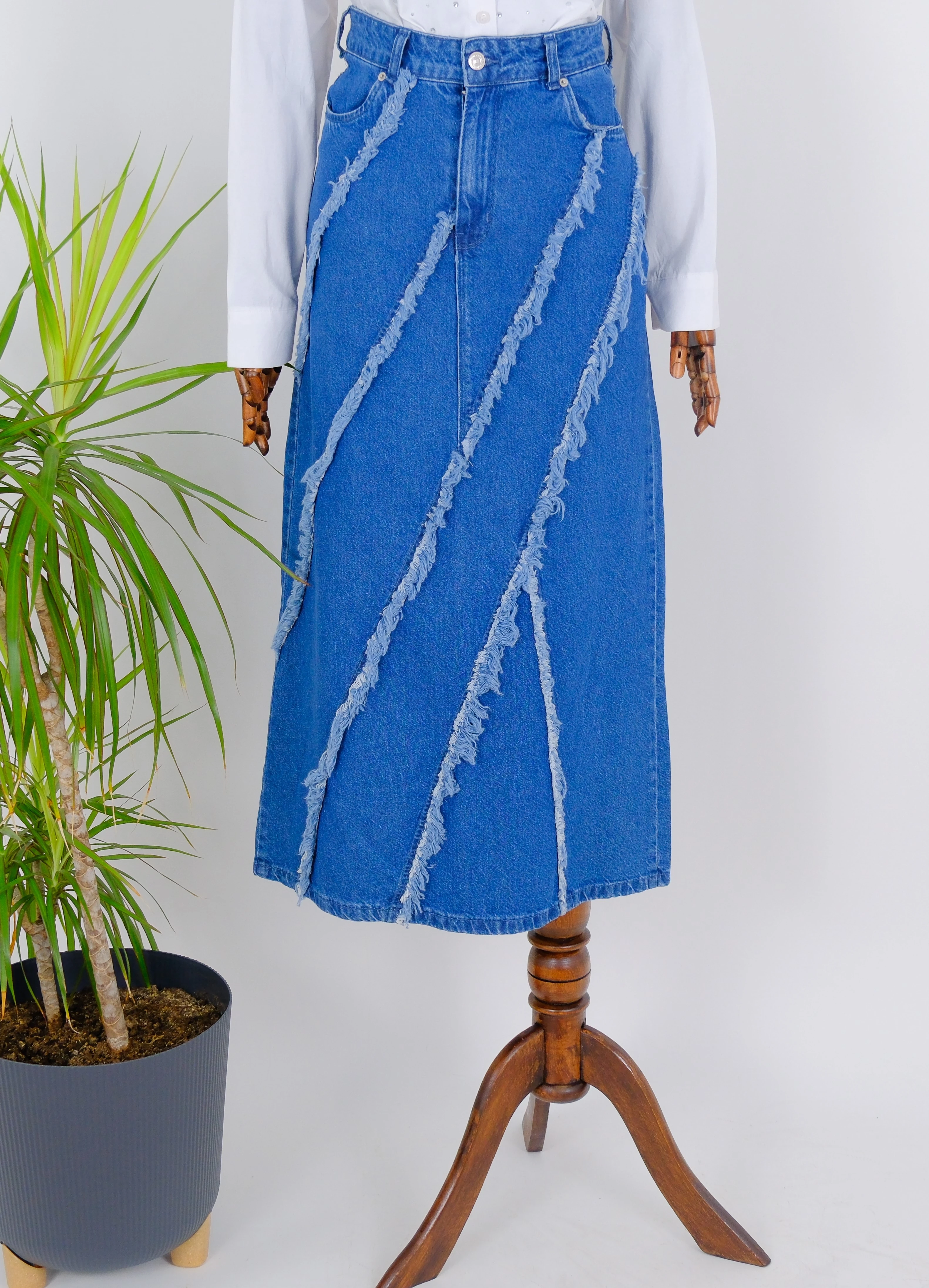 YÜKSEK BEL KOT ETEK  - Mavi