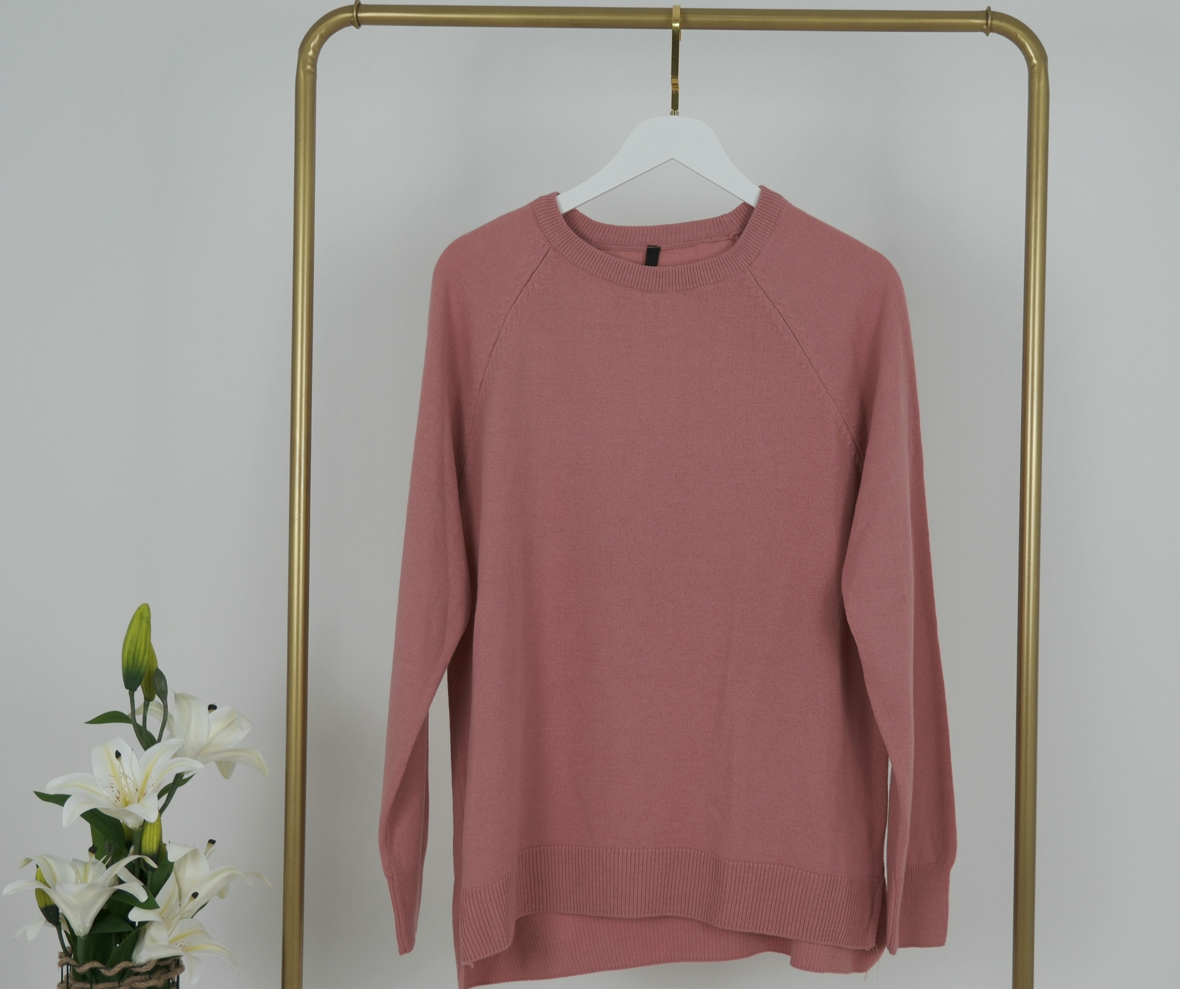 RAGLAN KOLLU BİSİKLET YAKA TRİKO KAZAK  - Toz Pembe