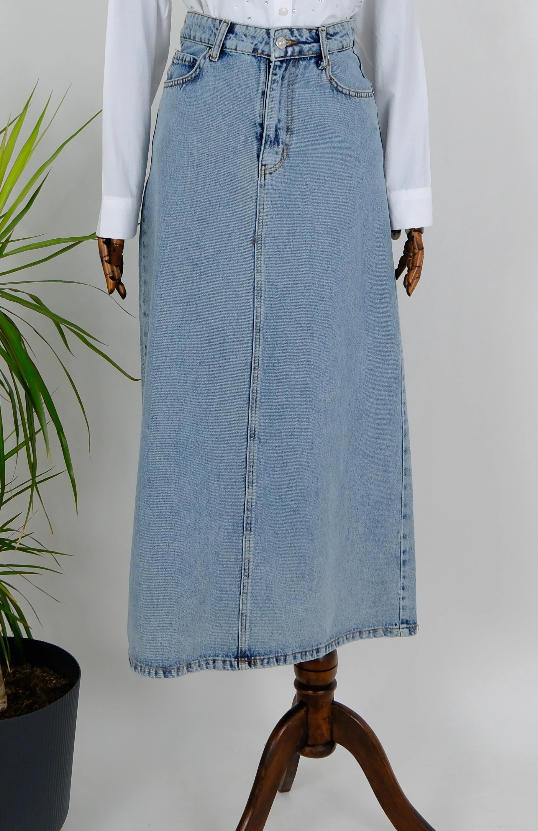 YÜKSEK BEL KOT ETEK  - Mavi