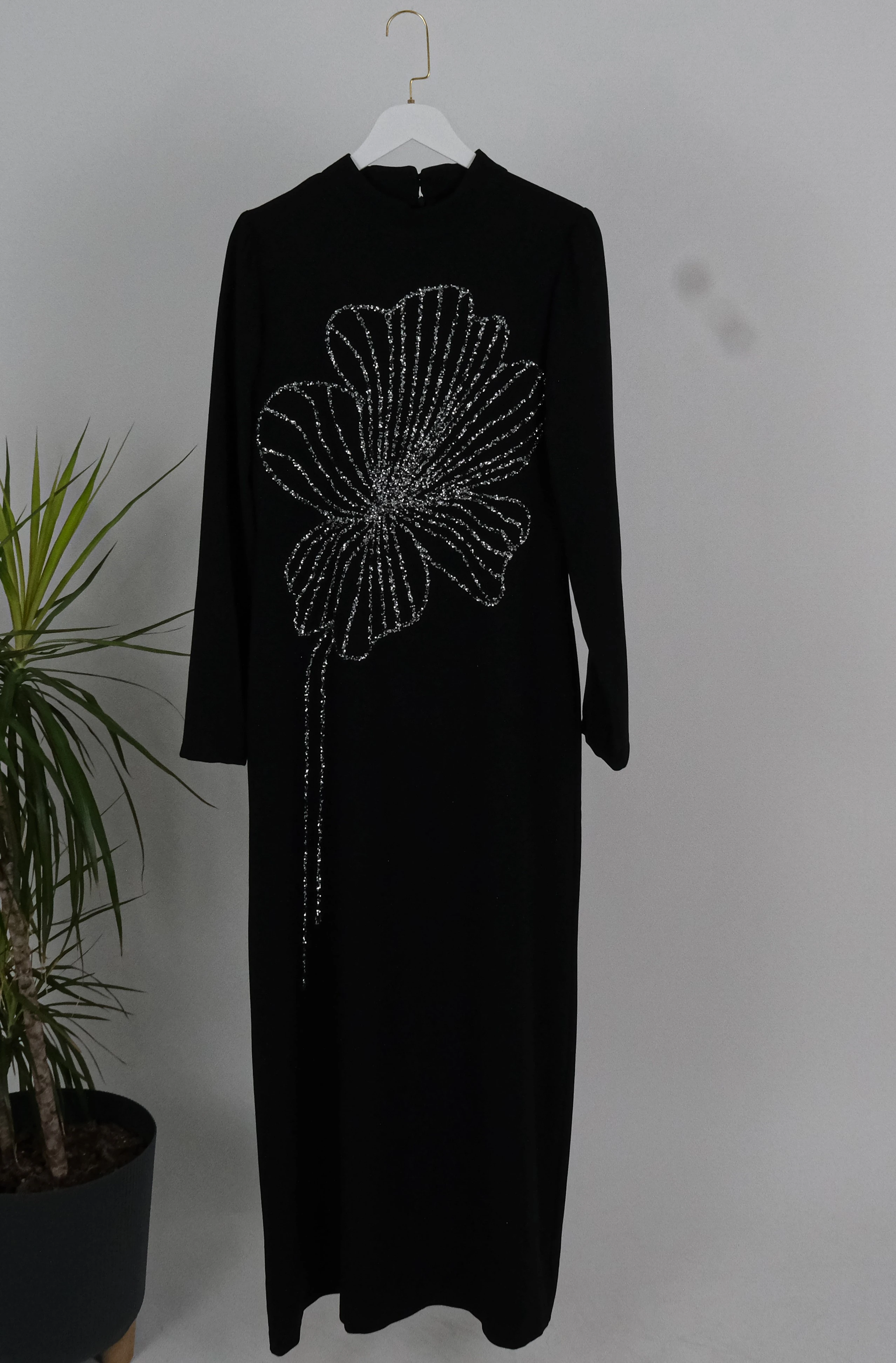 TAŞ DETAYLI ELBİSE  - Siyah